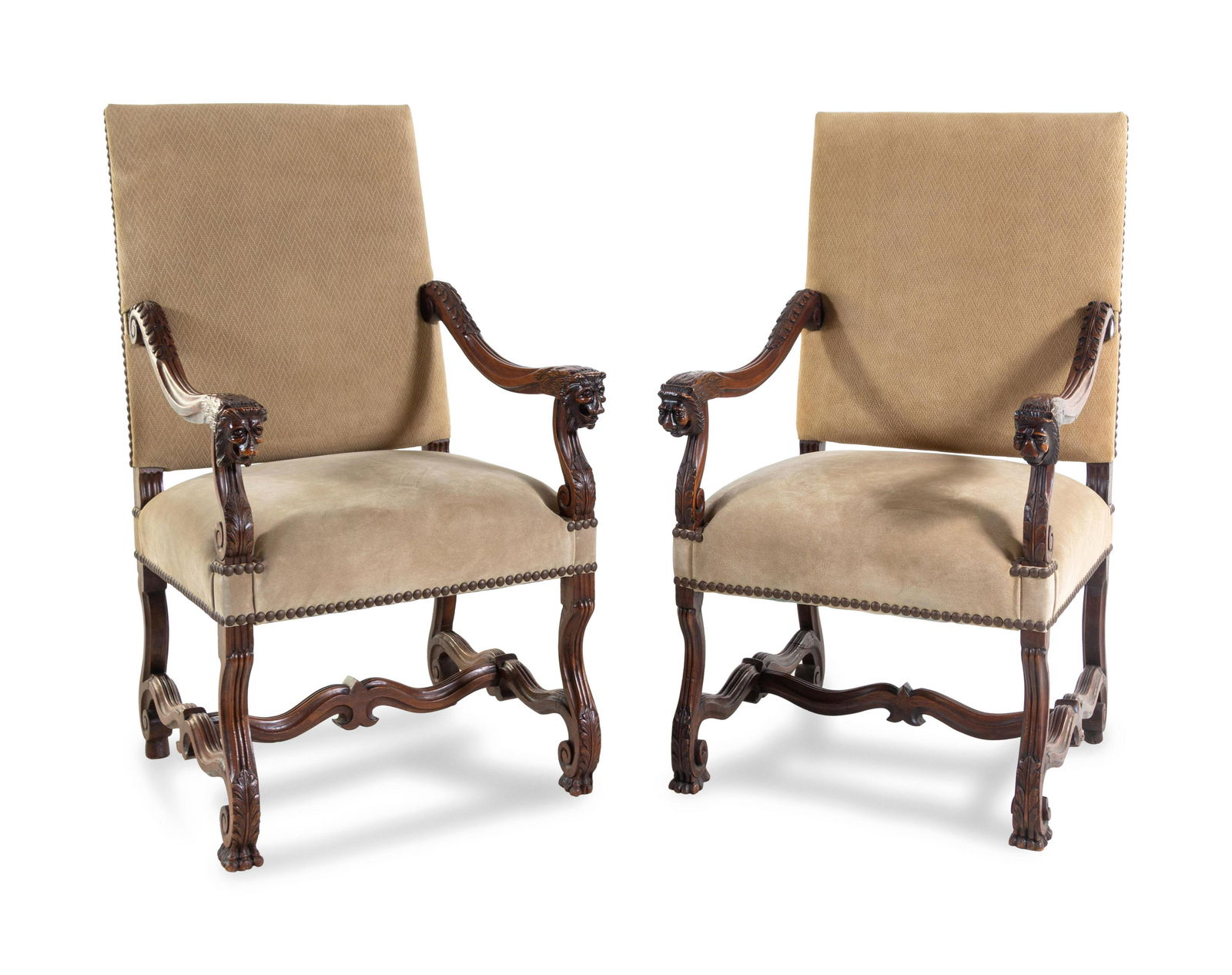 A Pair of Louis XIV Style Carved Walnut Armchairs (1 of 2)