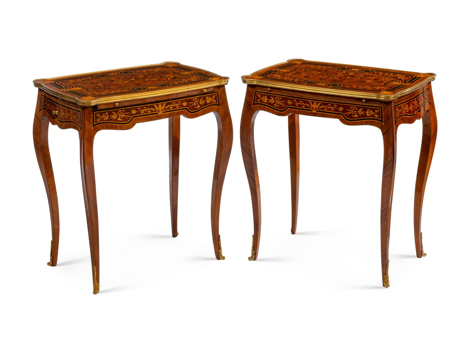 A Pair of Louis XV Style Gilt Metal Mounted Marquetry (1 of 1)