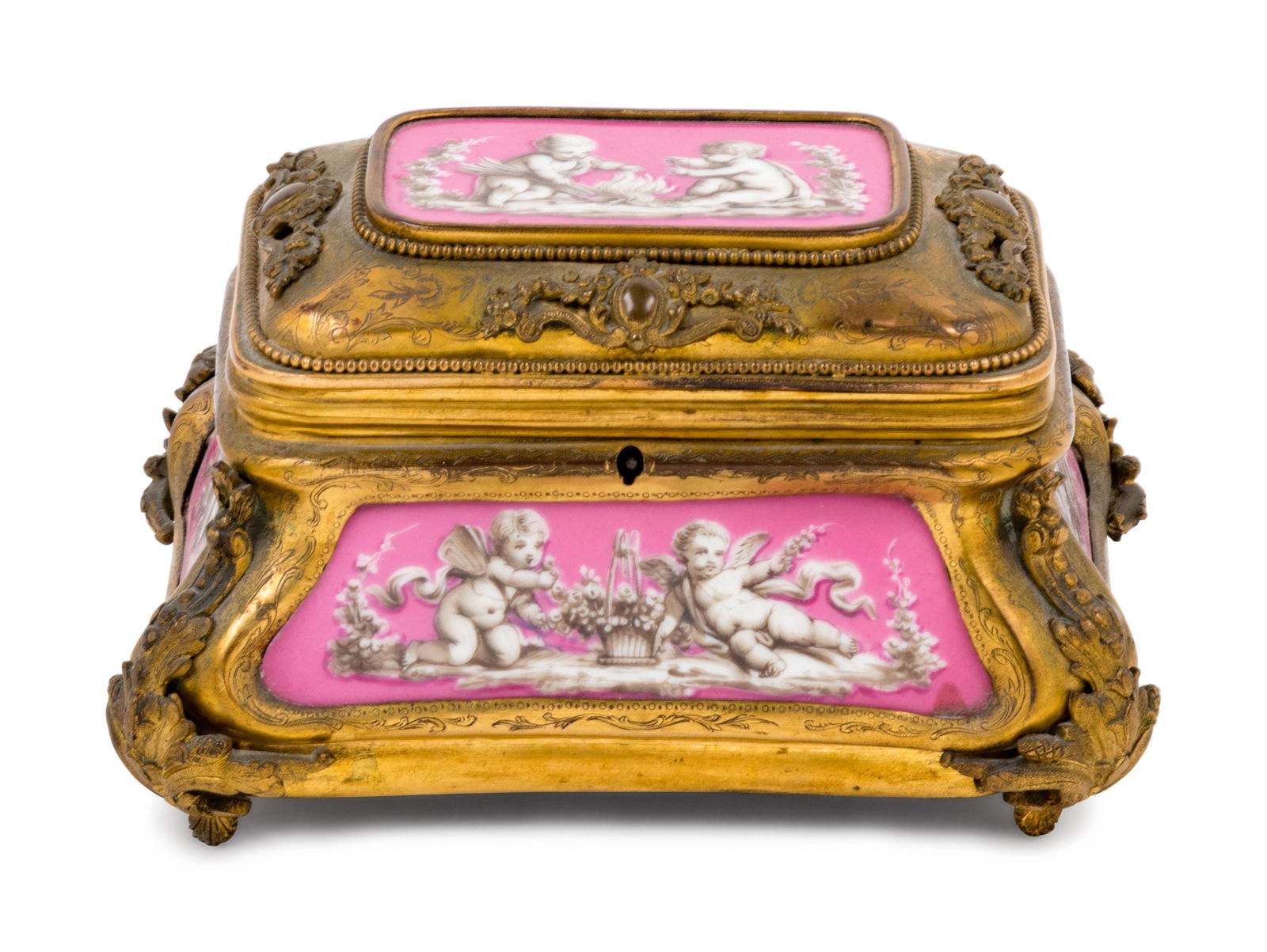 A French Gilt Bronze and Porcelain Inset Table Casket (1 of 2)