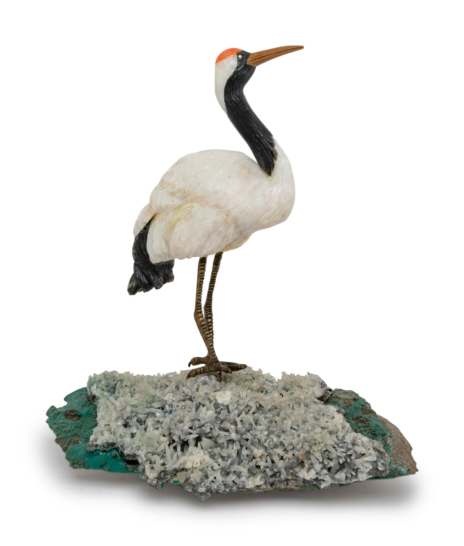 A Carved White Dolomite, Obsidian, and Coral Figure of (1 of 1)