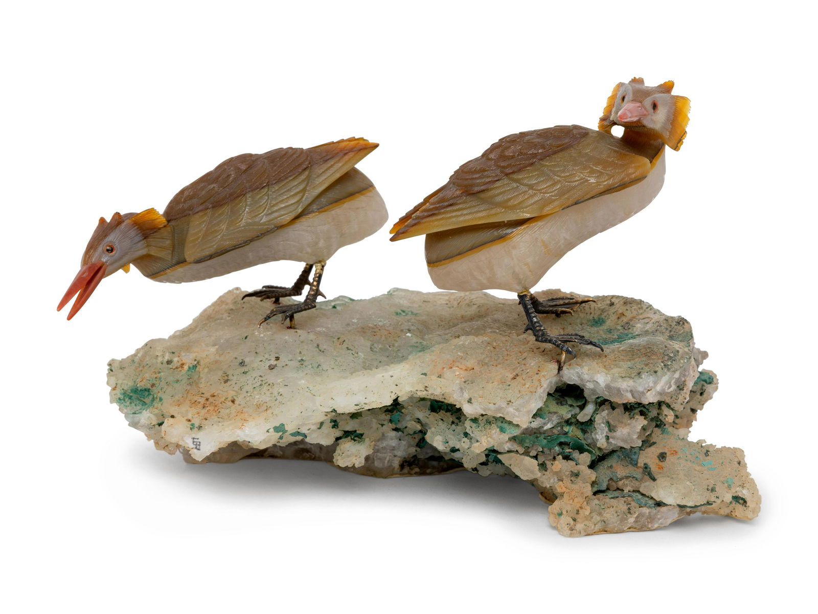 A Carved Agate Figural Group of Two Grebes  (1 of 1)