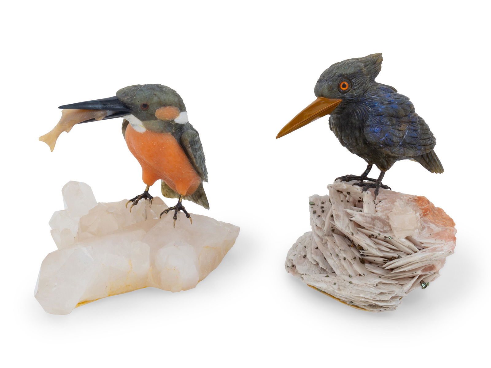 Two Carved Agate Figures of Kingfishers (1 of 1)