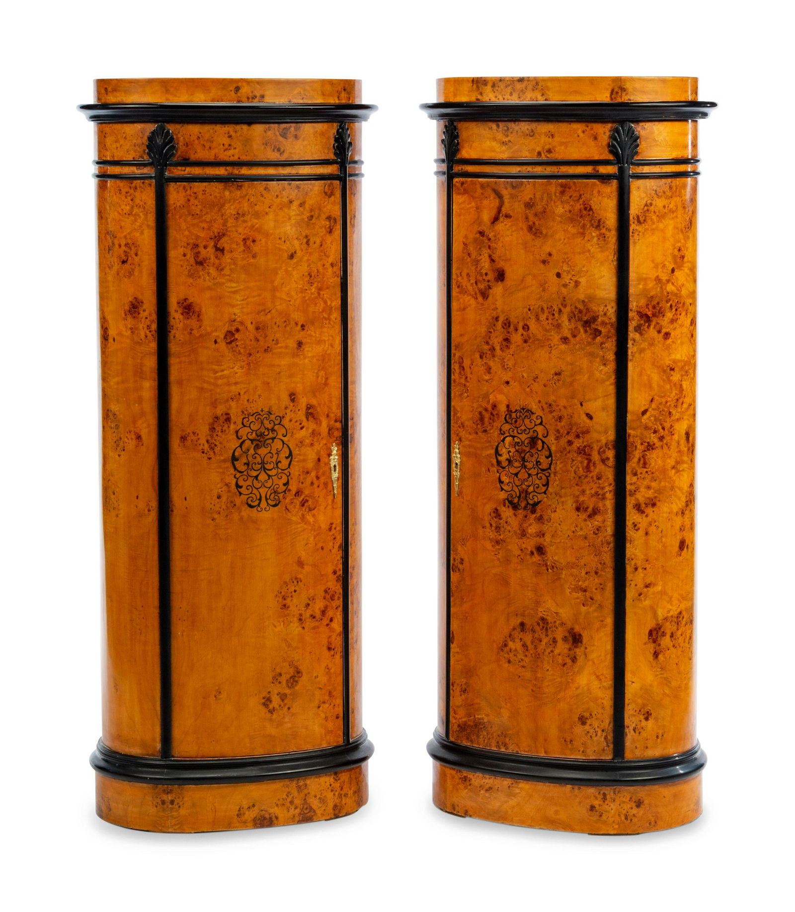 A Pair of Biedermeier Parcel Ebonized Burlwood Cabinets (1 of 1)