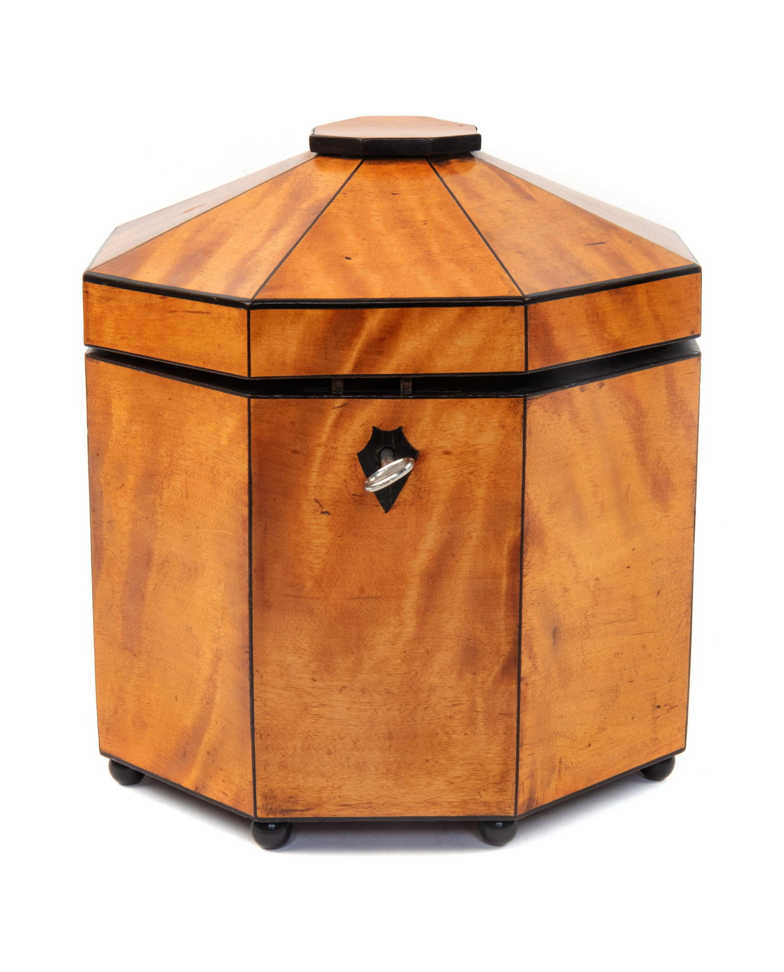 A Biedermeier Ebony Banded Satinwood Octagonal Tea (1 of 4)