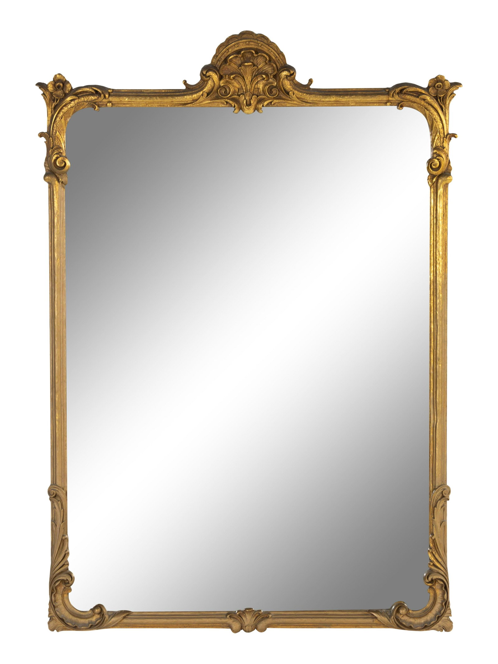 A Rococo Style Giltwood Mirror: A Rococo Style Giltwood Mirror First Half 20th Century Height 42 x width 29 inches.