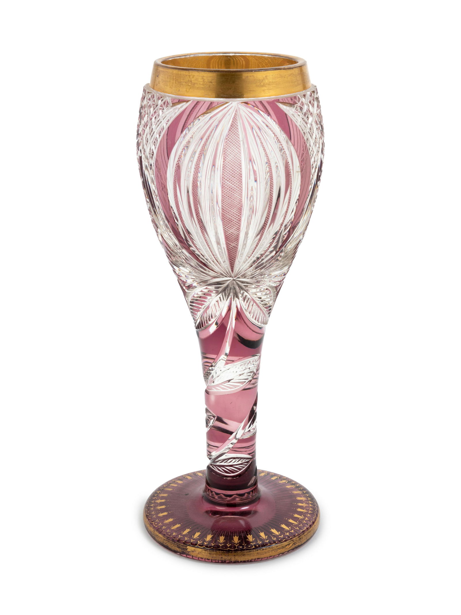 A Gilt Decorated Amethyst Cut-to-Clear Glass Vase (1 of 3)
