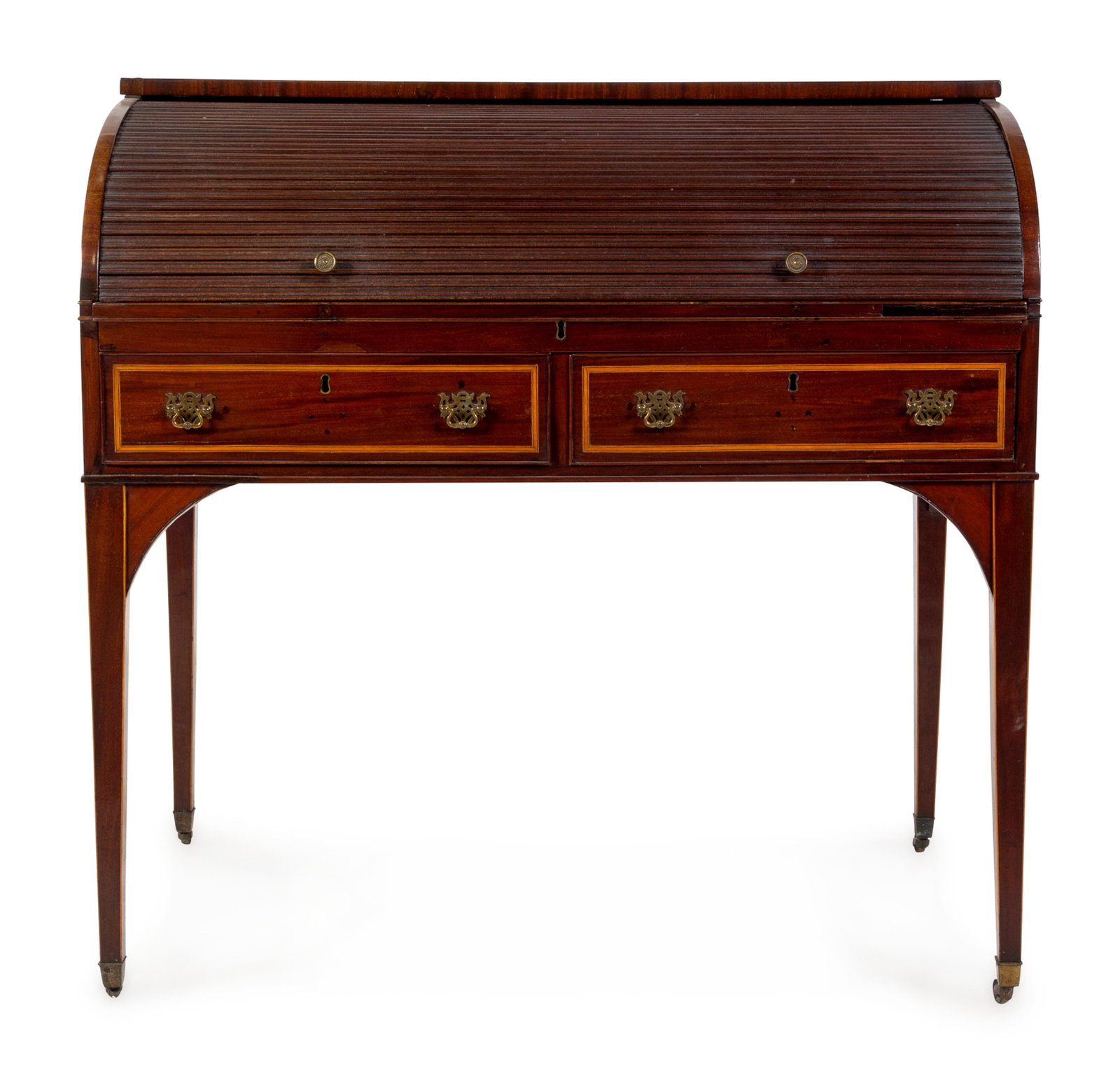 A George III Style Mahogany Cylinder Desk: A George III Style Mahogany Cylinder Desk 19th Century Height 39 x width 39 x depth 25 inches. Property from a Midwest Collector
