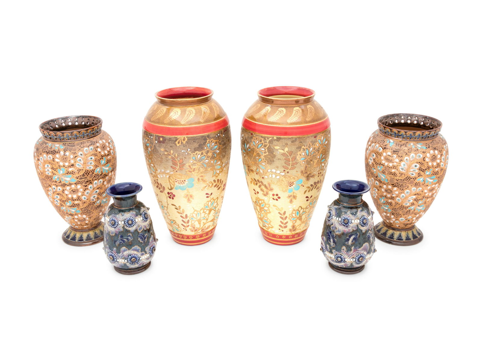Three Pairs of Doulton Lambeth Stoneware Vases (1 of 2)