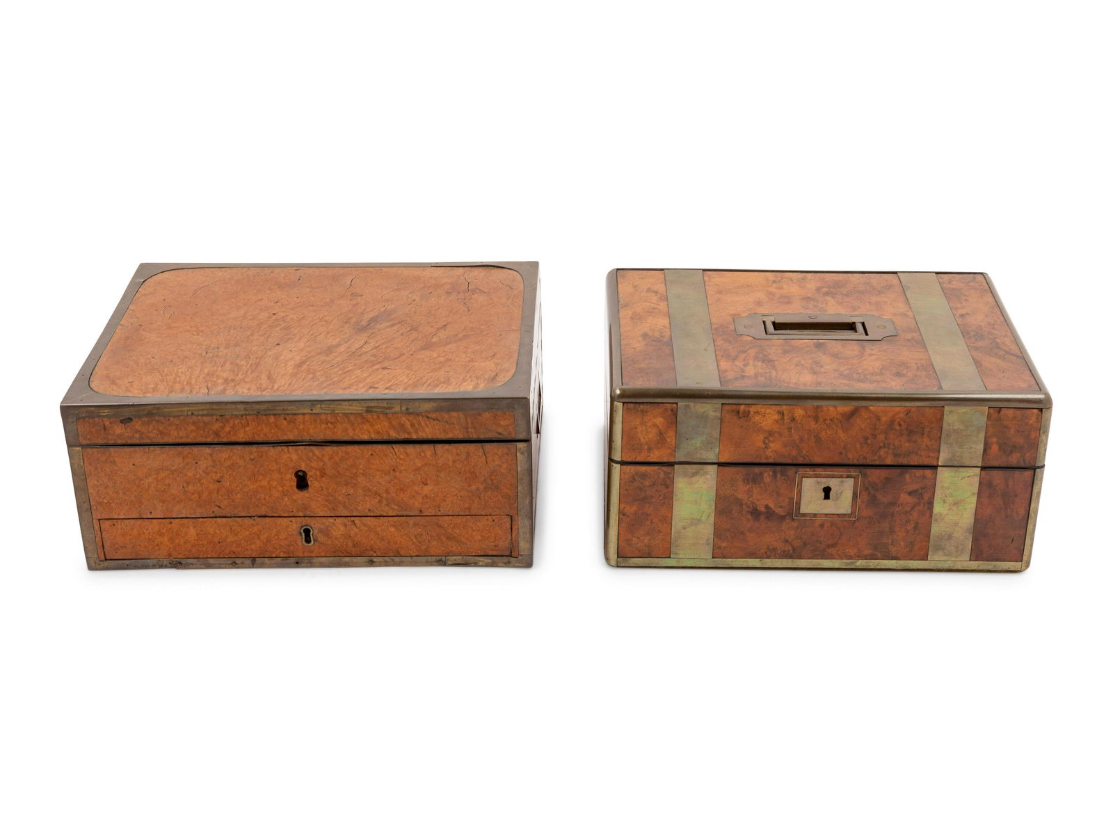 Two Edwardian Brass Mounted Burlwood Document Boxes (1 of 3)