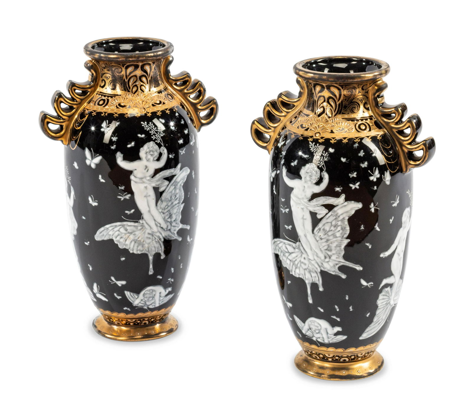 A Pair of Minton Style Pate-sur-Pate Porcelain Vases (1 of 1)