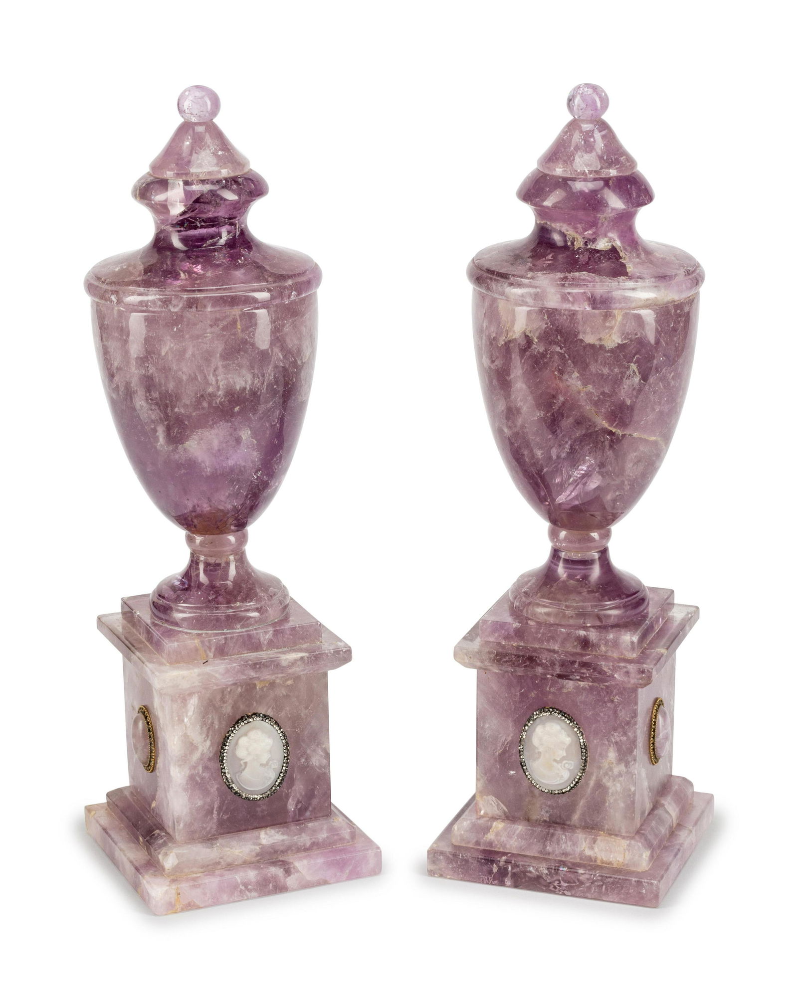 A Pair of Carved Amethyst Urns (1 of 1)