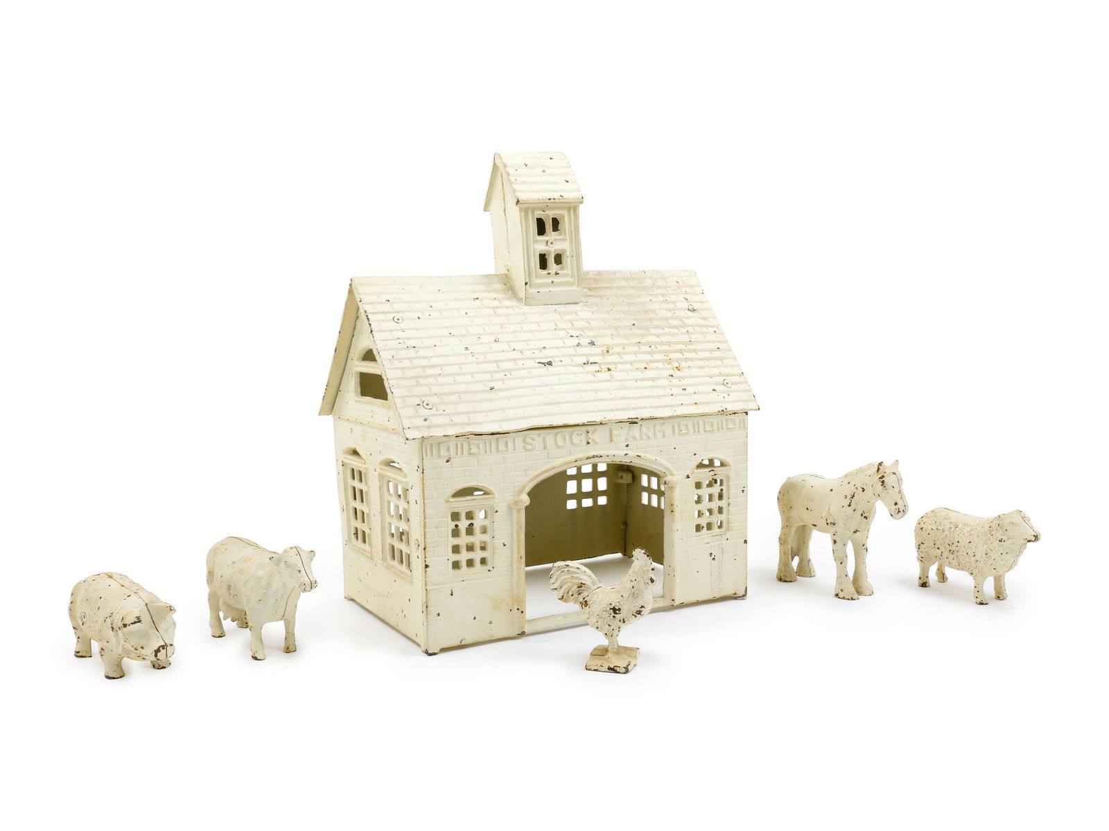 A Painted Metal Toy Barn and Animals (1 of 1)