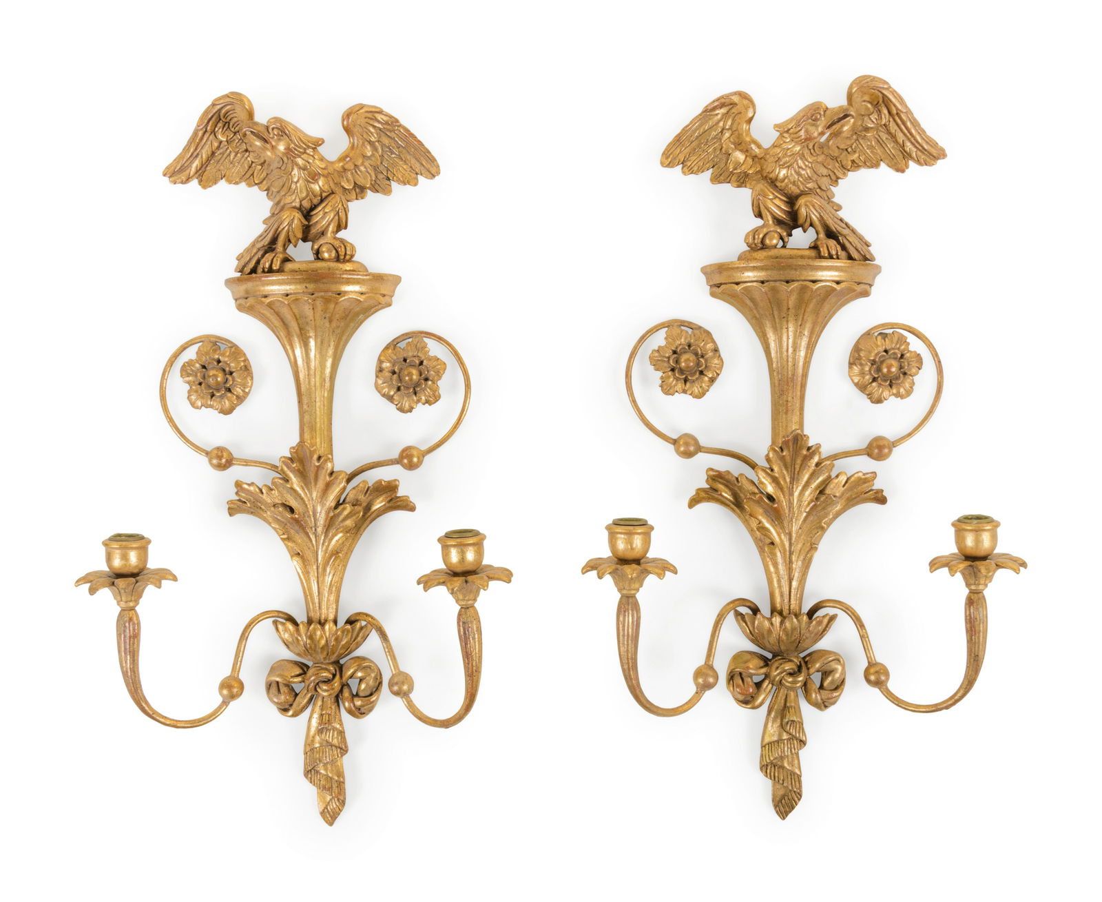 A Pair of Federal Style Giltwood Two-Light Sconces (1 of 1)