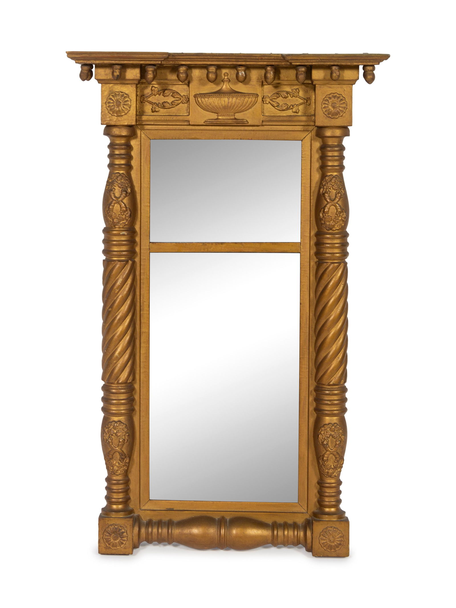 A Federal Giltwood Mirror Height 39 1/2 x width 24 x: A Federal Giltwood Mirror Early 19th Century Height 39 1/2 x width 24 x depth 4 1/2 inches. Property from the Collection of James Butler, Mundelein, Illinois