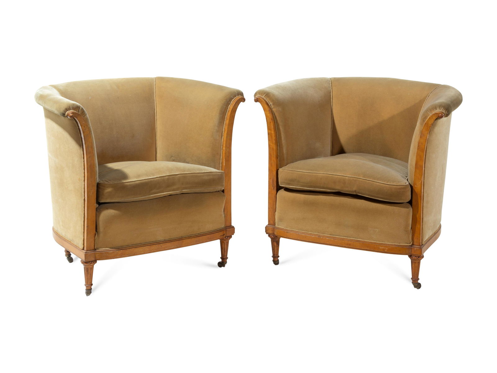 A Pair of Art Deco Mohair Upholstered Club Chairs: A Pair of Art Deco Mohair Upholstered Club Chairs First Half 20th Century Height 30 1/2 x width 32 x depth 24 inches.