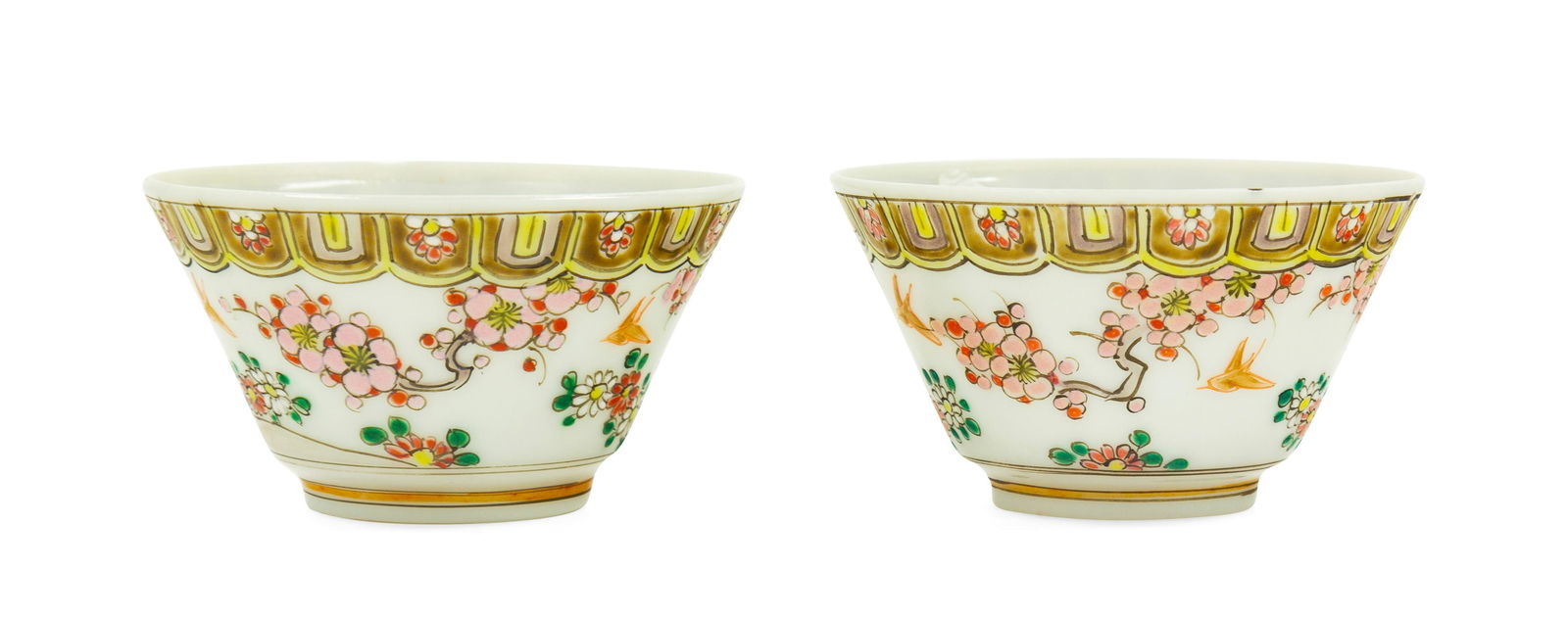 A Pair of Chinese Polychrome Enameled Porcelain Cups  (1 of 3)