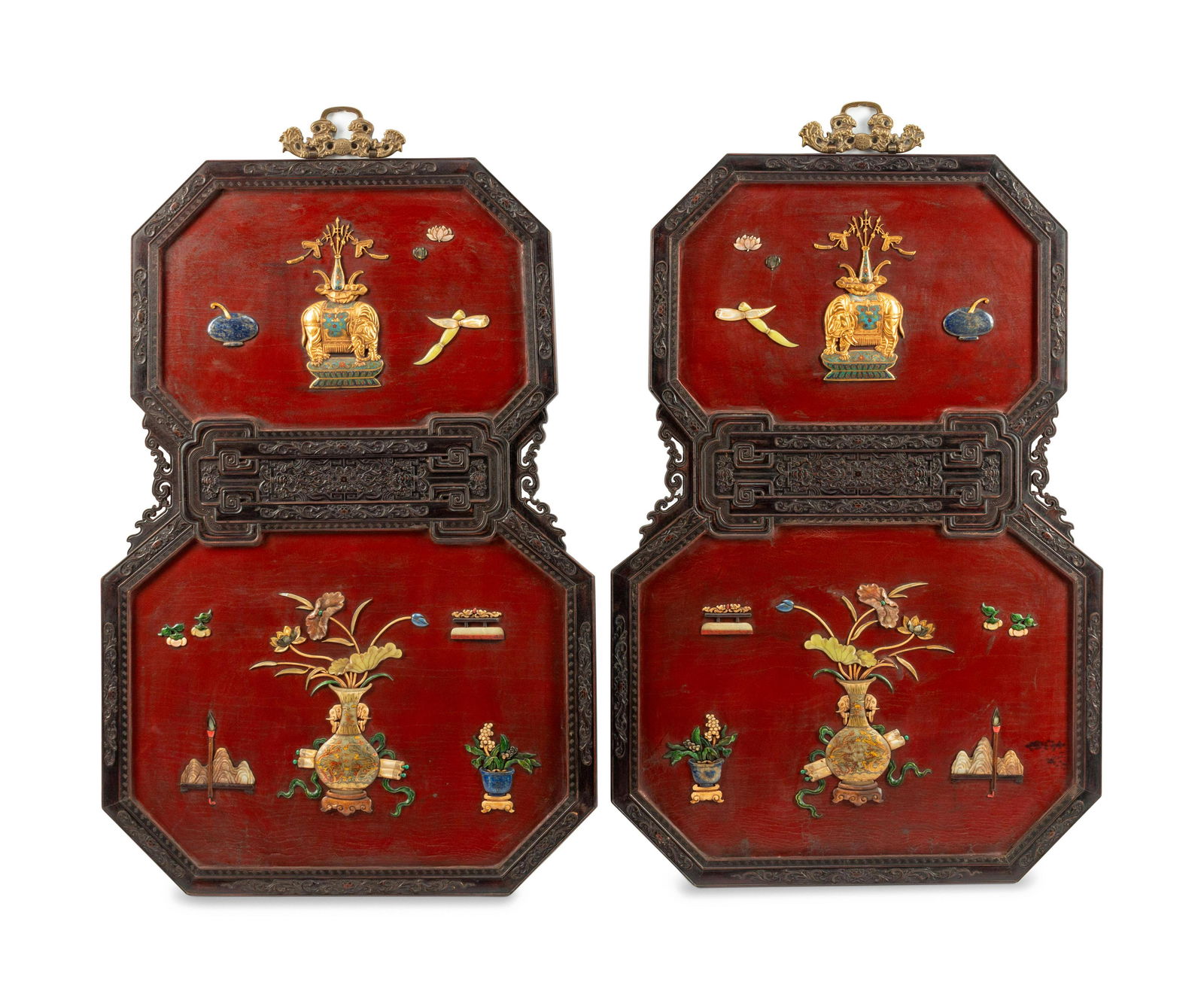 A Pair of Chinese Export Red Lacquered and Inlaid (1 of 1)
