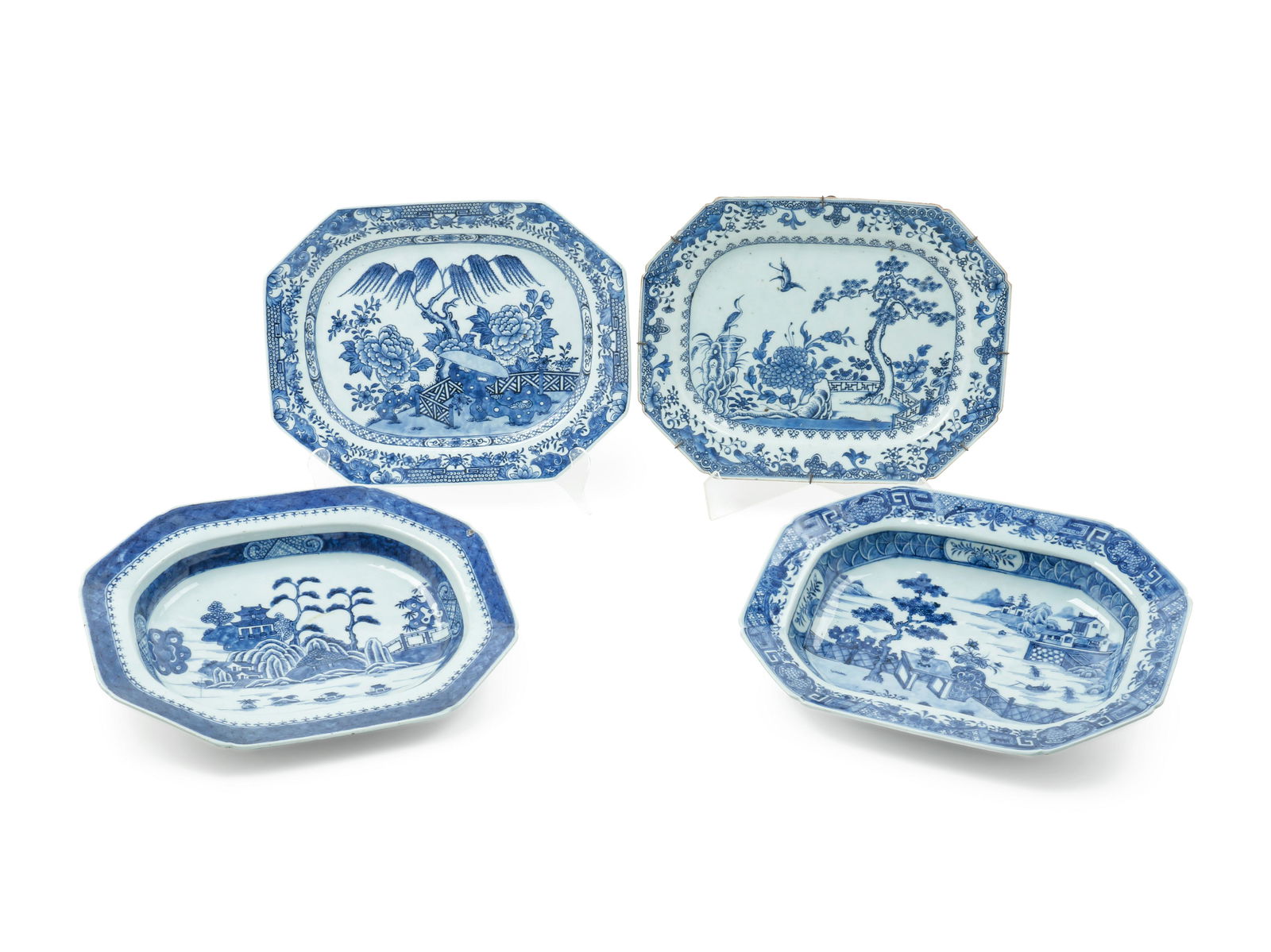 Four Chinese Export Blue and White Porcelain Platters (1 of 1)