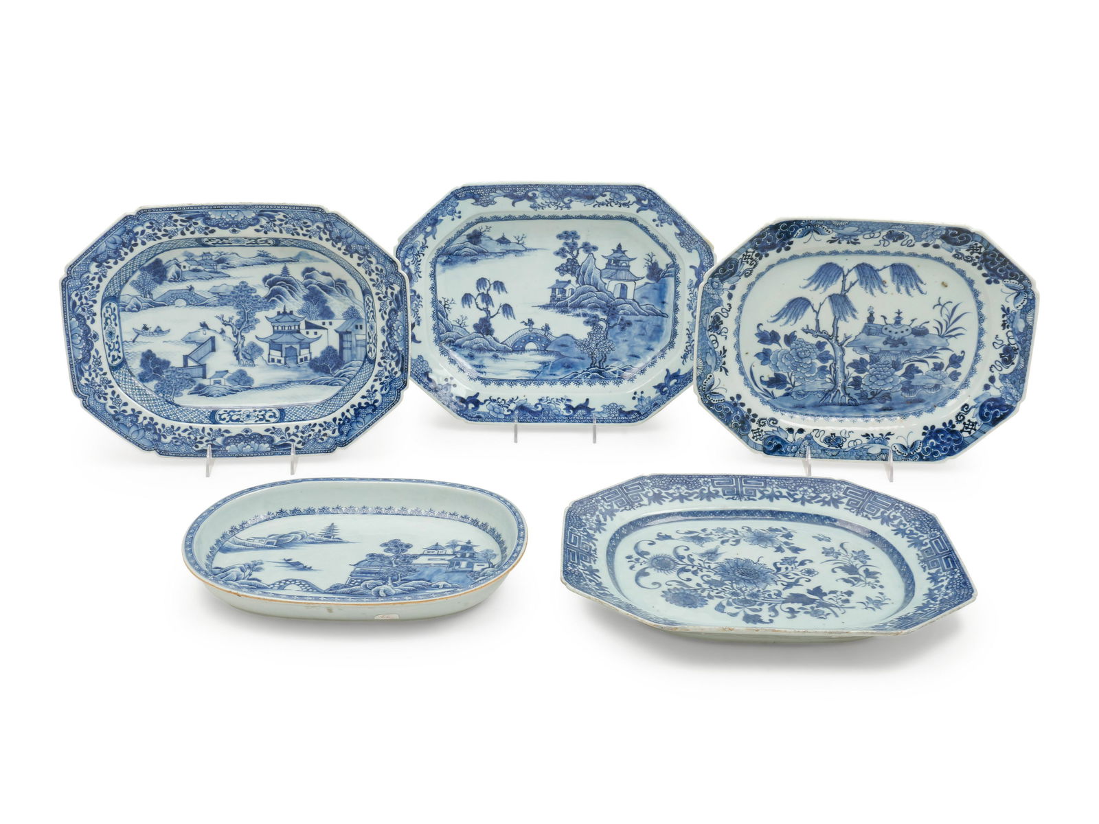 Five Chinese Export Blue and White Porcelain Platters (1 of 1)