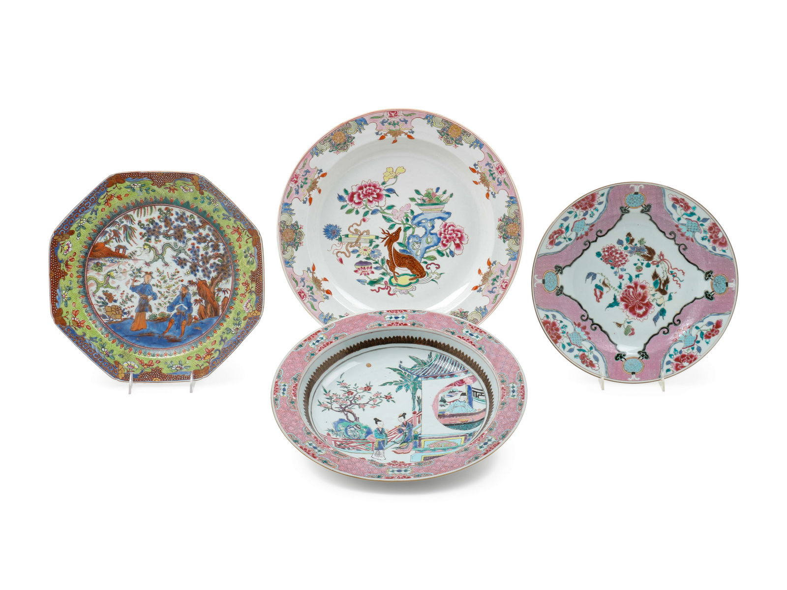 Four Chinese Export Famille Rose Porcelain Chargers (1 of 2)