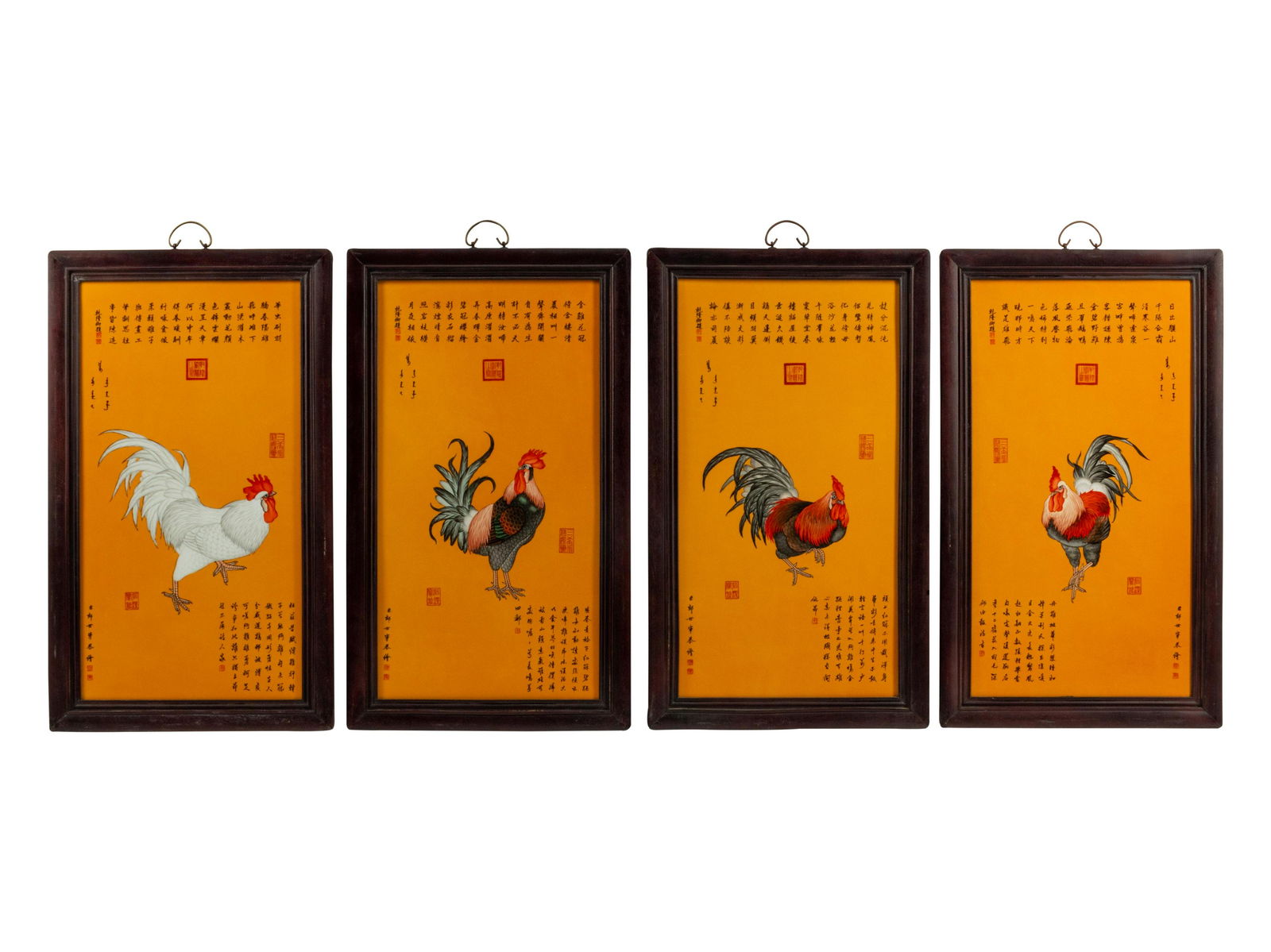 Four Chinese Export Framed Porcelain Plaques (1 of 1)