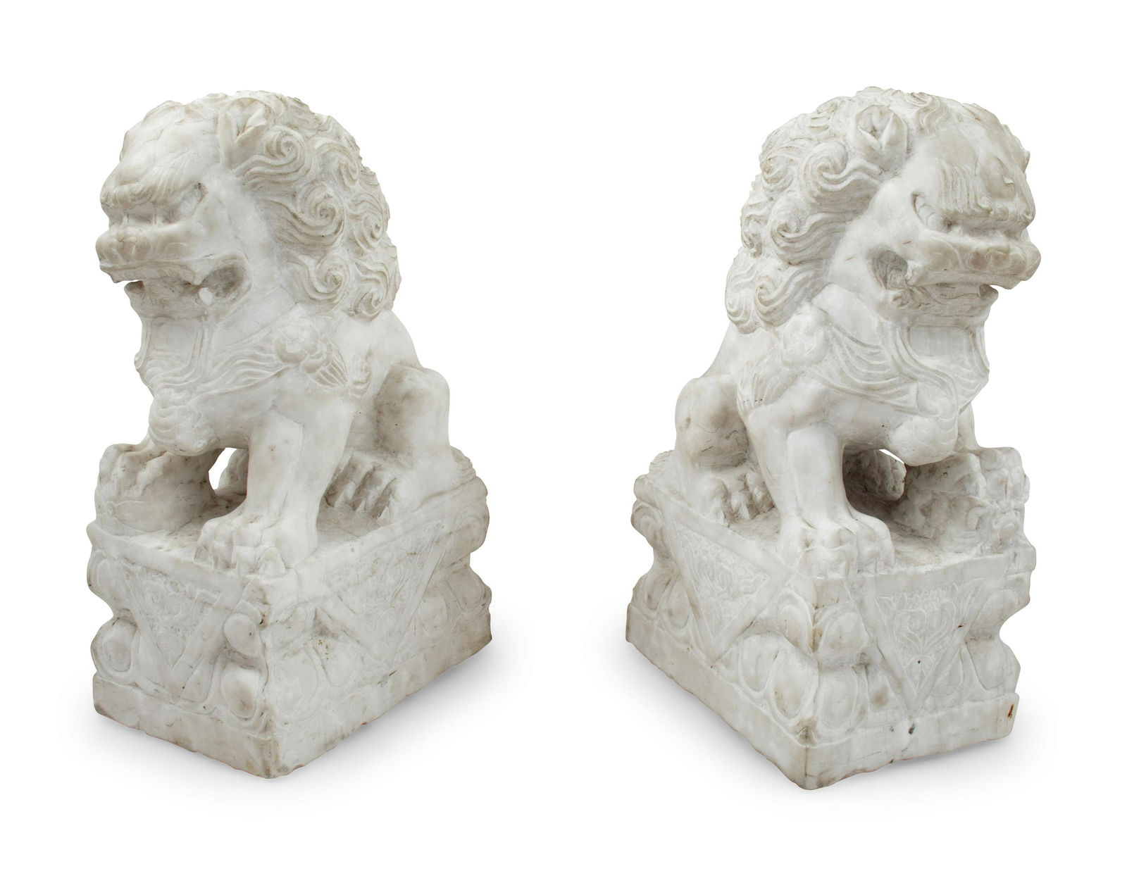 A Pair of Composition Marble Temple Lions (1 of 2)