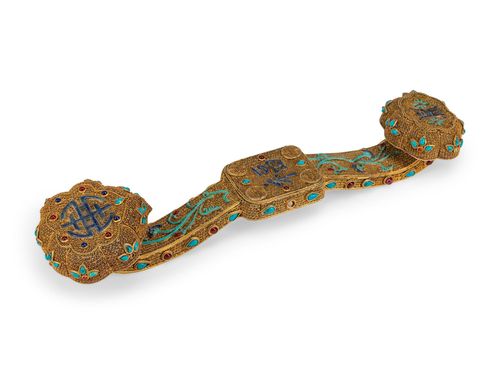 A Chinese Enameled and Jeweled Gilt Metal Scepter (1 of 2)
