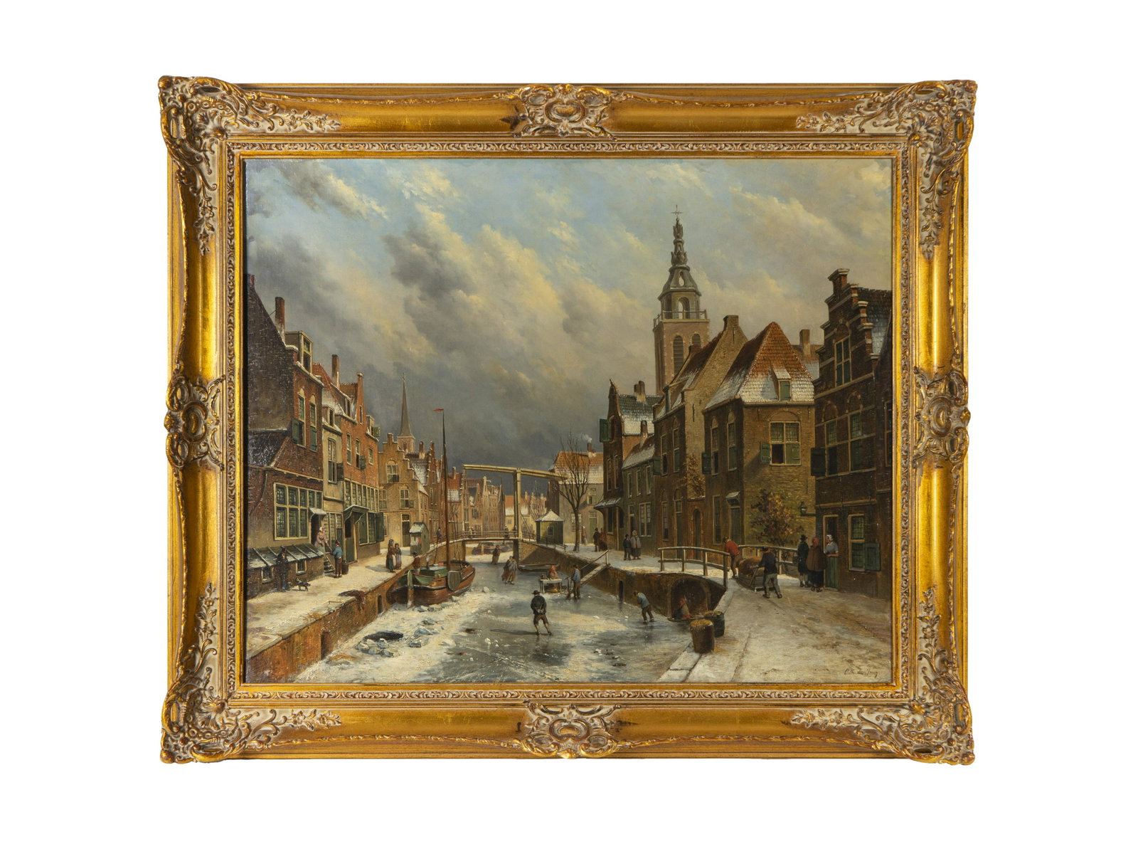 School of Willem Koekkoek (Dutch, 19th Century) Frozen: School of Willem Koekkoek (Dutch, 19th Century) Frozen Canal oil on canvas laid on later board signed illegibly (lower right) 27 x 33 inches. Property from a Private Collection, Palm Beach, Florida