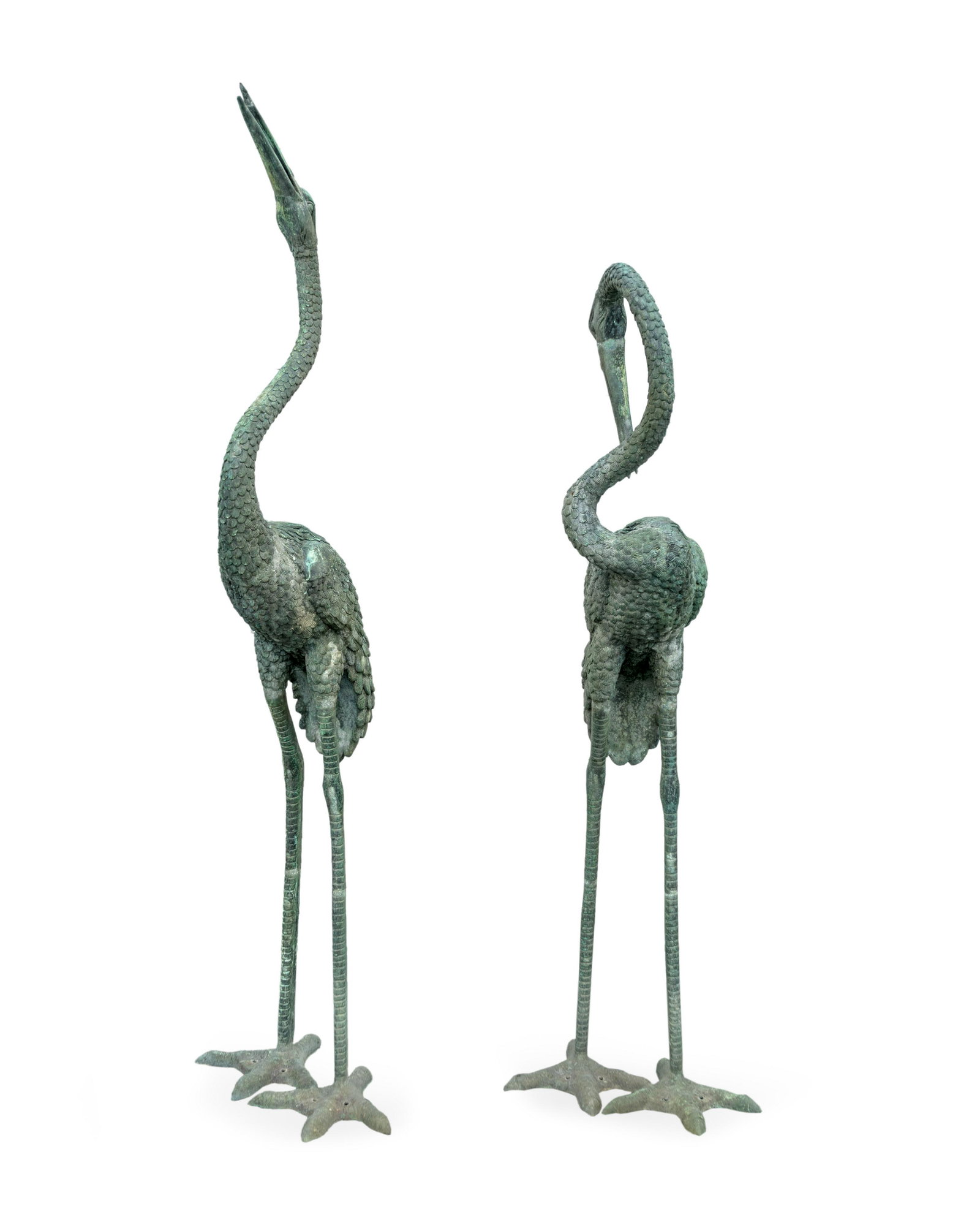 A Pair of Bronze Models of Cranes Height of taller, 74: A Pair of Bronze Models of Cranes 20TH CENTURY Height of taller, 74 inches. Property from a Private Collection, Palm Beach, Florida