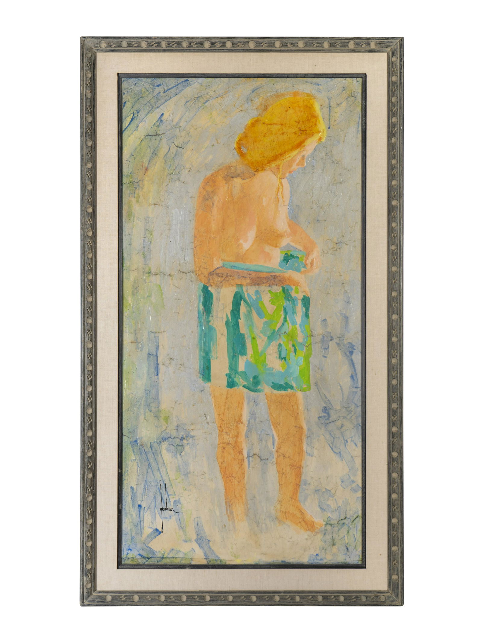 Edna Glaubman (American, 1919-1968) Standing Nude: Edna Glaubman (American, 1919-1968) Standing Nude acrylic on paper collage mounted on board signed Glaubman (lower left) 47 1/2 x 25 1/2 inches. Property from a Private Collection, Palm Beach, Florida