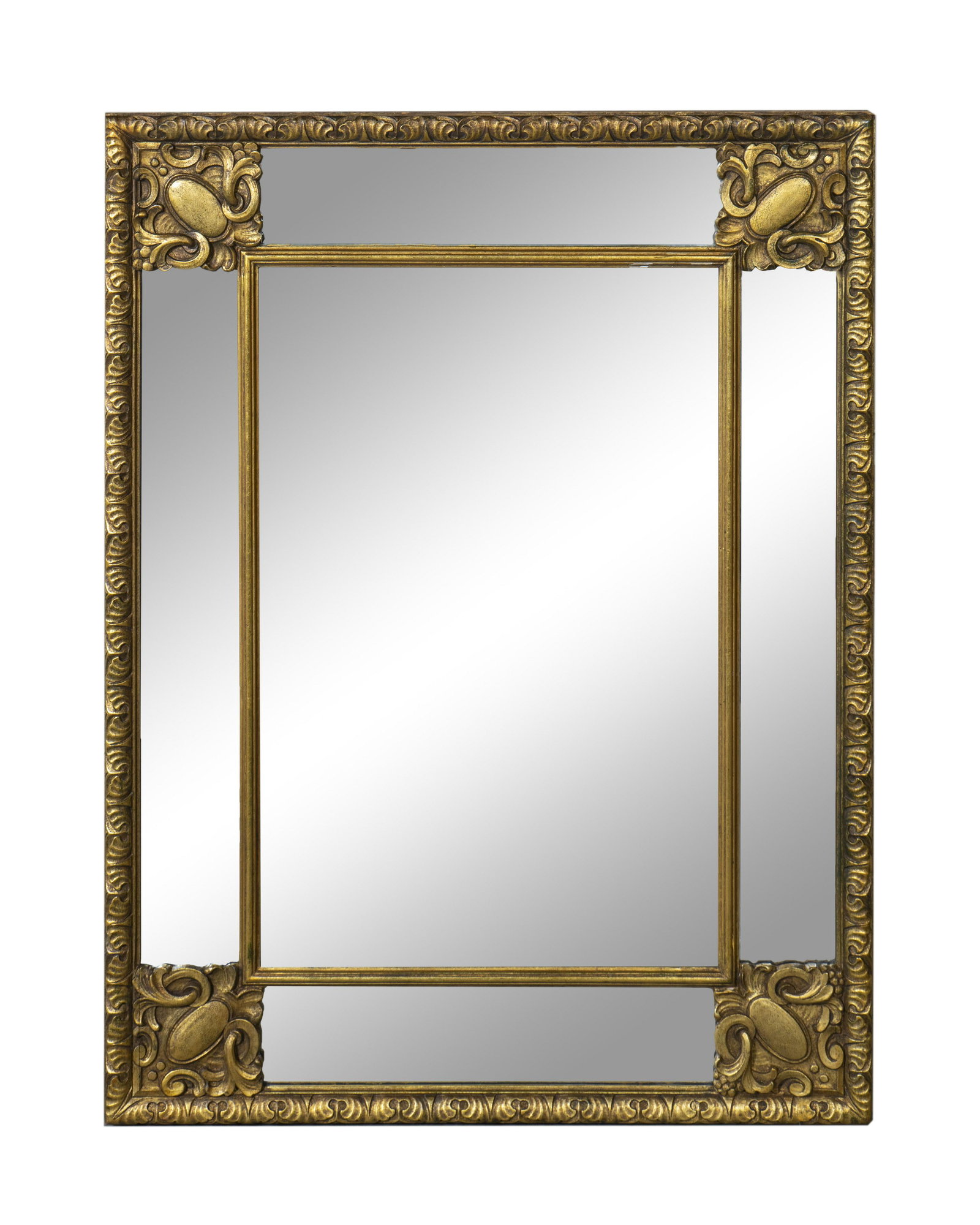 An Italian Baroque Style Giltwood Mirror Height 39 x: An Italian Baroque Style Giltwood Mirror 20TH CENTURY of segmented rectangular form. Height 39 x width 30 inches. Property from a Private Collection, Palm Beach, Florida