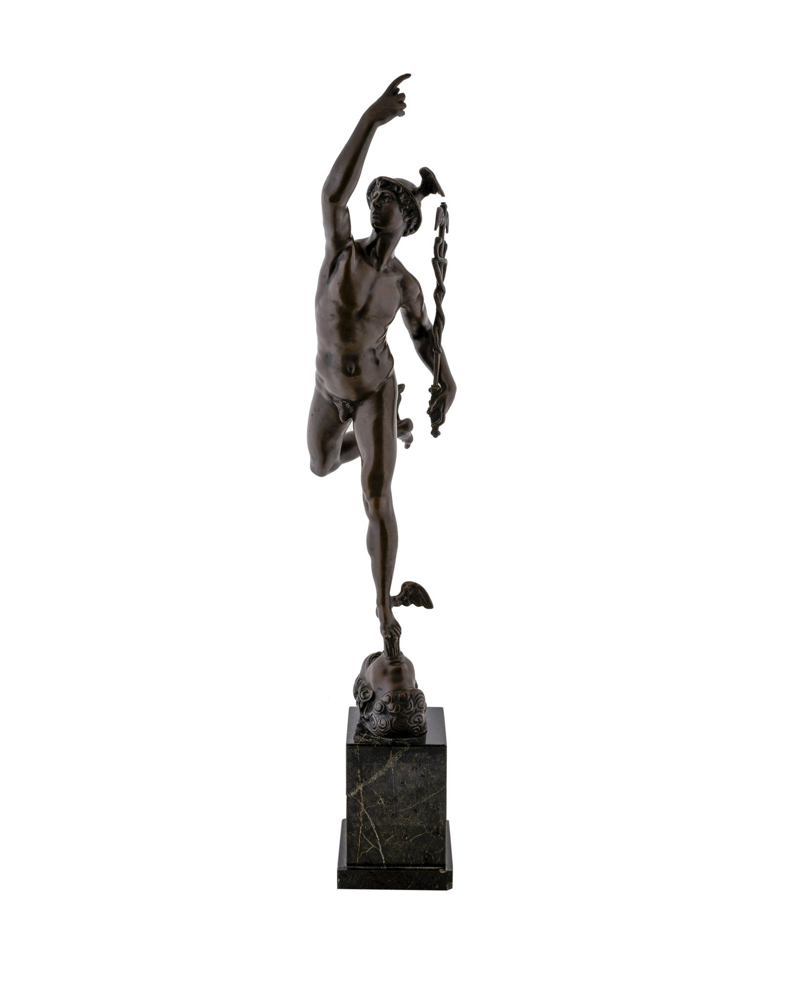 A Bronze Model of Mercury after Giambologna Height of: A Bronze Model of Mercury after Giambologna 19TH CENTURY Height of bronze 24 1/2 inches.