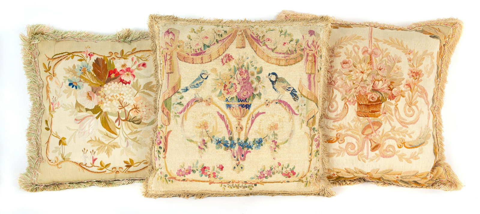 A Group of Nine Needlepoint and Aubusson Tapestry: A Group of Nine Needlepoint and Aubusson Tapestry Pillows Largest 30 x 15 inches. Provenance: Property from an Important Private Collection