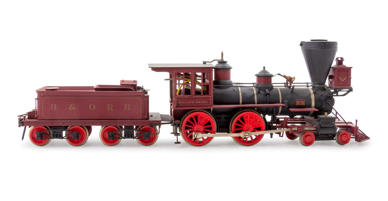 A KTM Polychrome O-Gauge B&O Railroad: William: A KTM Polychrome O-Gauge B&O Railroad: William Mason 4-4-0 Locomotive and Tender Length of locomotive 8 1/2 inches overall. Provenance: Property from a Midwest Collector