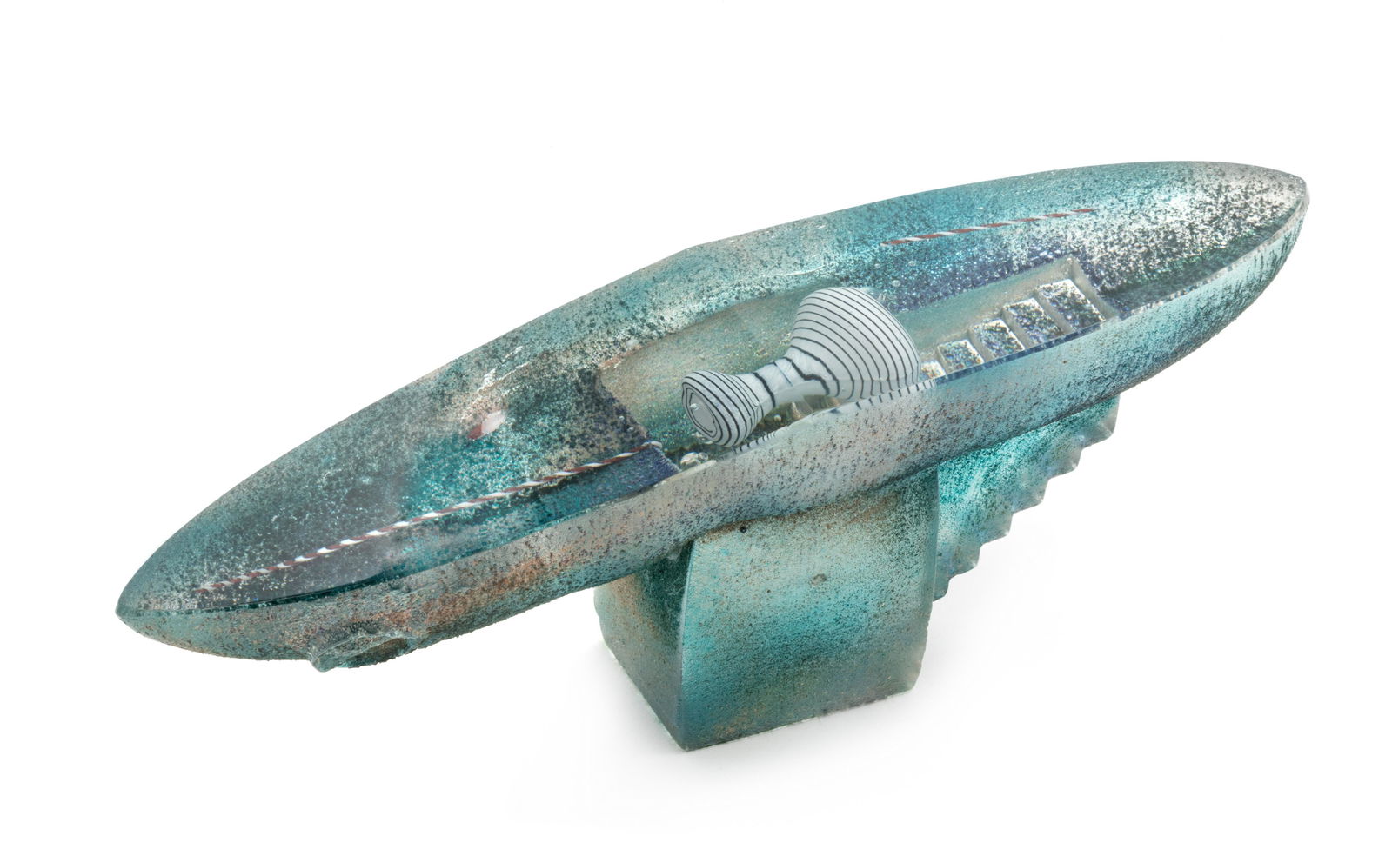 Bertil Vallien (Swedish, b.1938) Boat and Urn, 1985 : Bertil Vallien (Swedish, b.1938) Boat and Urn, 1985 cast, hot-worked and polished glass etched B. Vallien RISD 85' Height 4 3/4 x width 13 3/4 x depth 3 1/4 inches Provenance: Property from the Coll