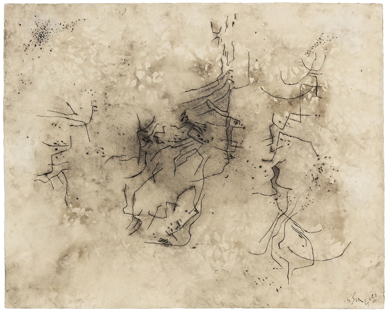 Gustave Singier (French, 1909-1984) Abstract: Gustave Singier (French, 1909-1984) Abstract Composition, 1961 signed G. Singier and dated (lower right) 17 5/8 x 21 3/4 inches.