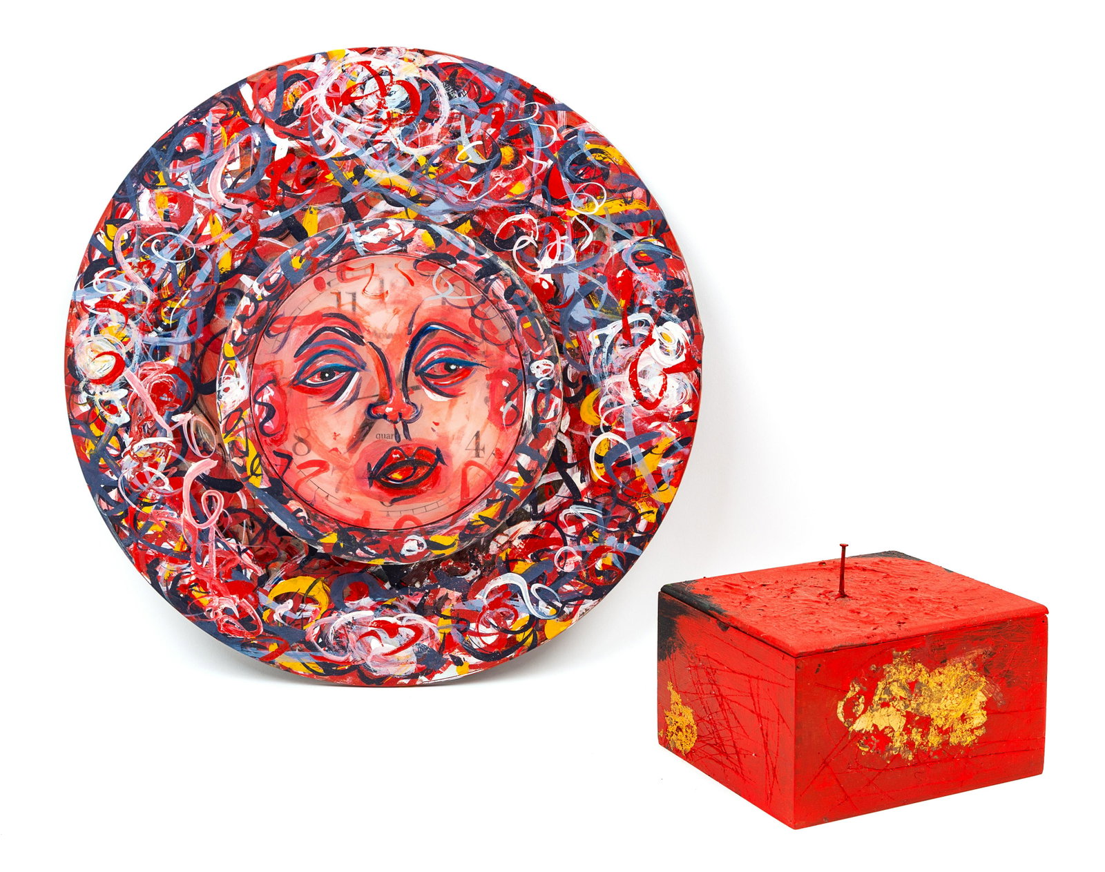 Linda Kramer (American, b. 1937) Box, 2007, together: Linda Kramer (American, b. 1937) Box, 2007, together with Self Portrait Clock signed and dated (underside) Height: 3 3/4 inches.