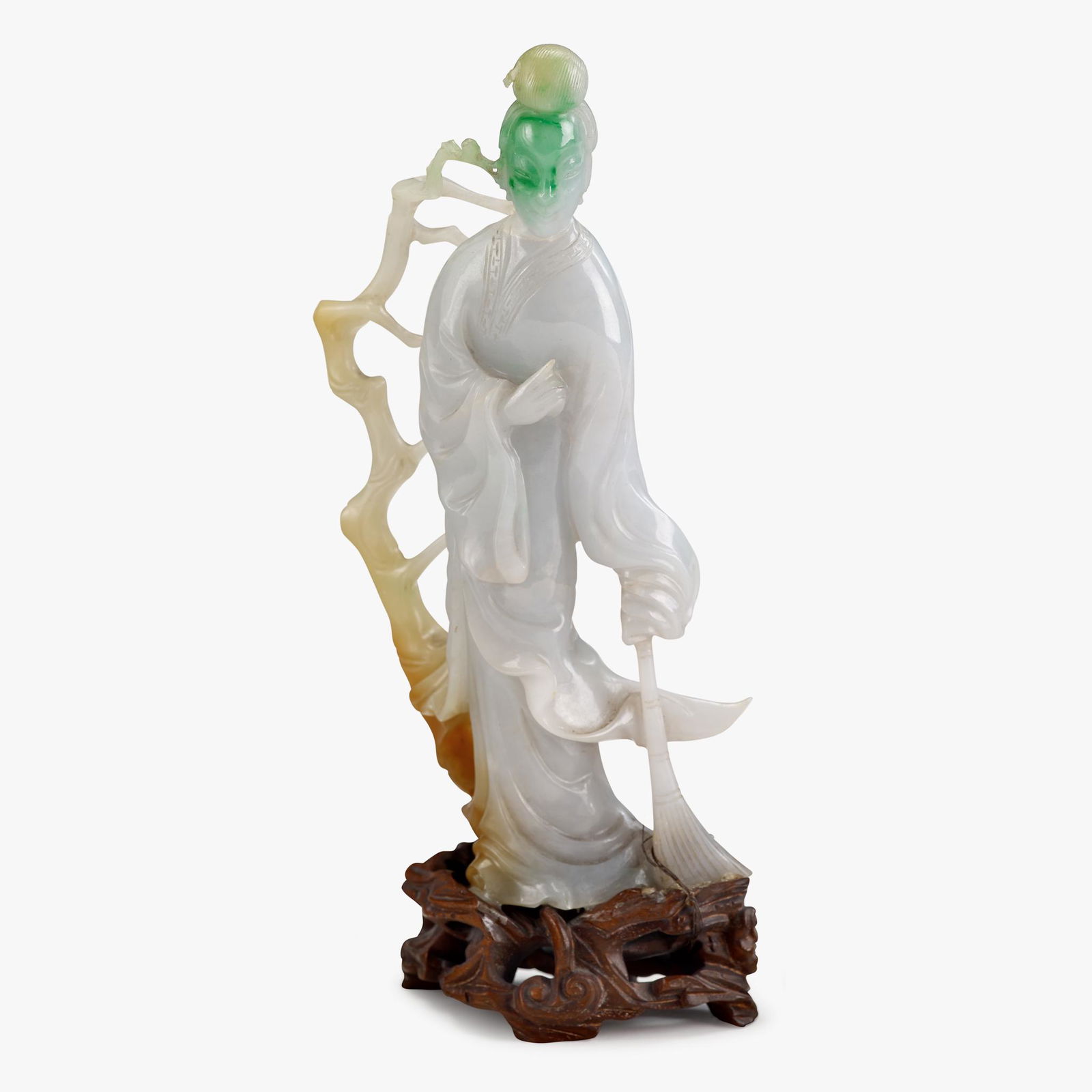 A Chinese carved multicolor jadeite figure of Guanyin, (1 of 1)