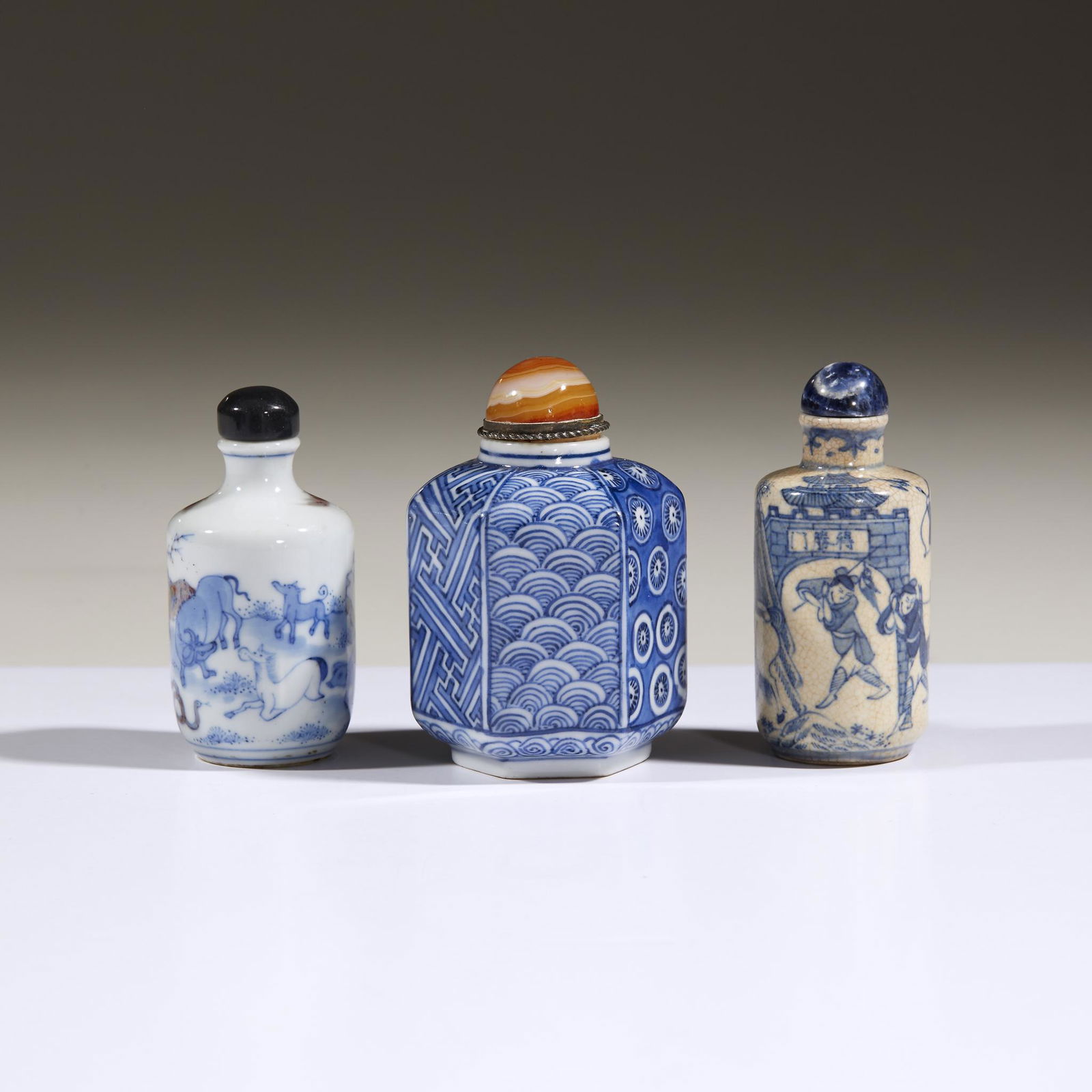 Three Chinese porcelain snuff bottles, (1 of 3)