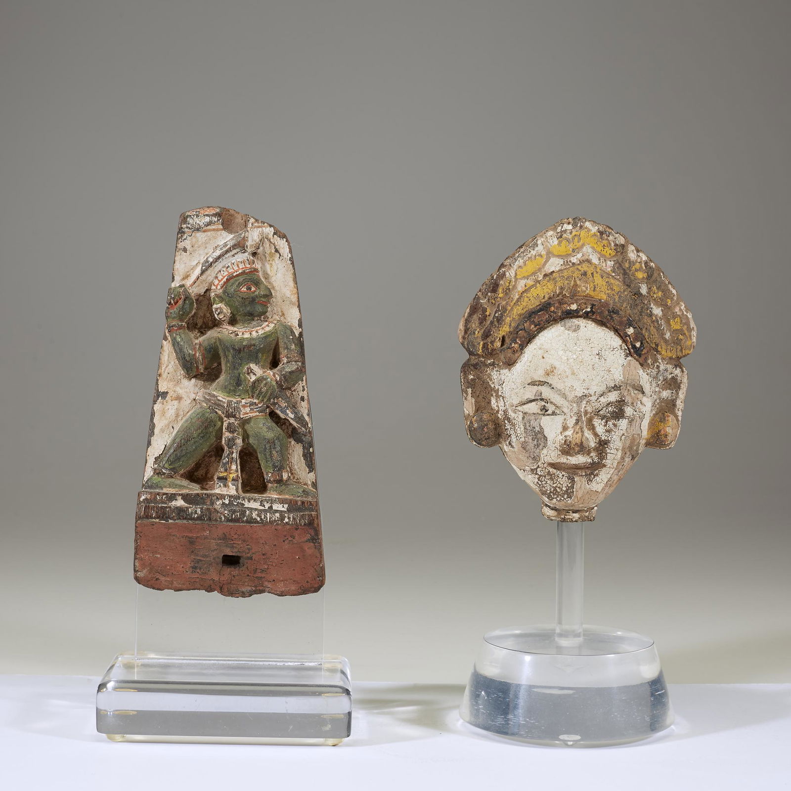 Two Southeast Asian polychromed carved wood items, (1 of 1)