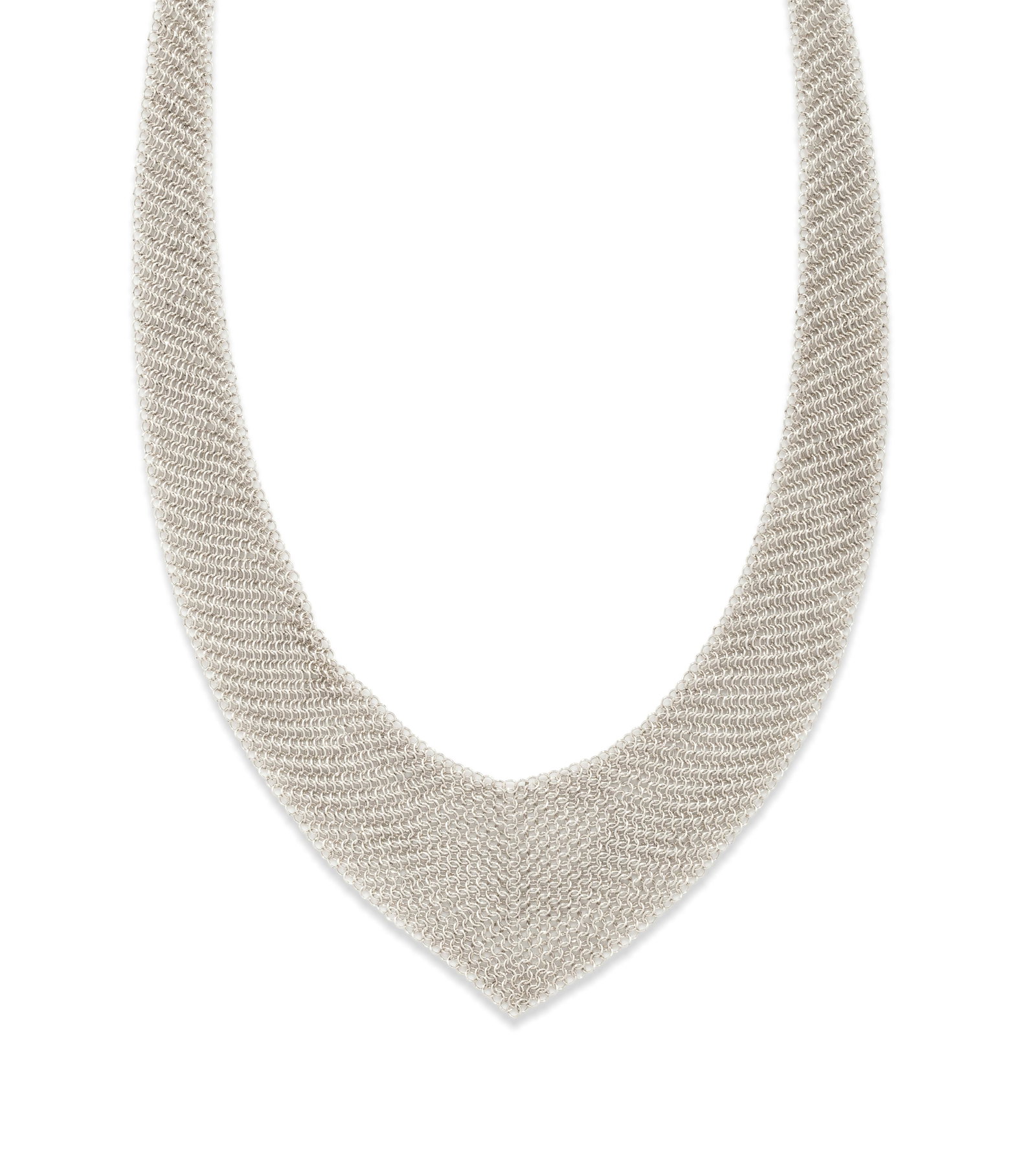 TIFFANY & CO., ELSA PERETTI, STERLING SILVER 'MESH: TIFFANY & CO., ELSA PERETTI, STERLING SILVER 'MESH SCARF' NECKLACE Designed as a V shape mesh scarf with tapered ends. Stamp: TIFFANY & CO STERLING PERETTI. 23.80 dwt.