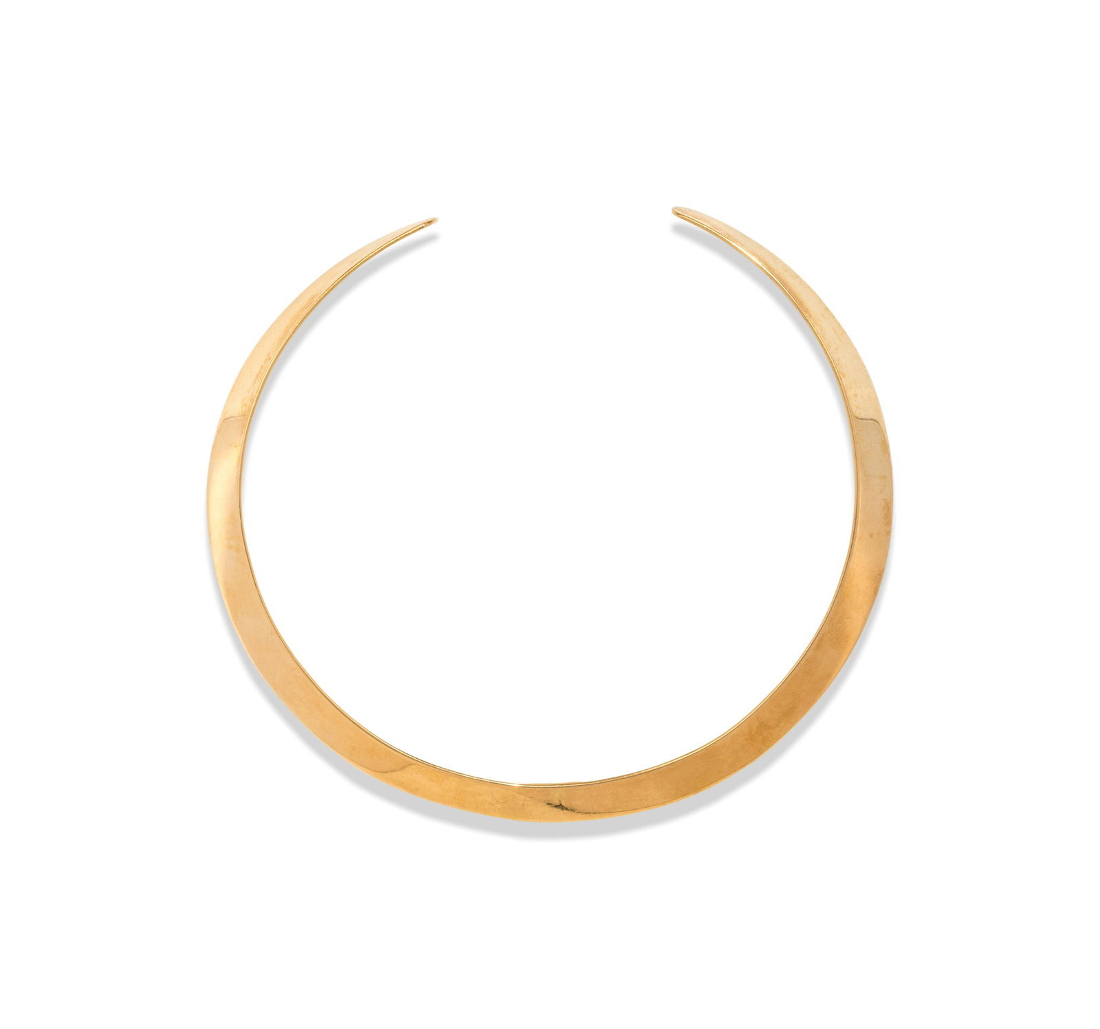 YELLOW GOLD COLLAR NECKLACE: YELLOW GOLD COLLAR NECKLACE Consisting of a formed collar necklace measuring approximately 11.00 mm wide, with inner bail allowing pendants to be attached. Stamp: 750 Gio Coneli (Italian hallmark). 38