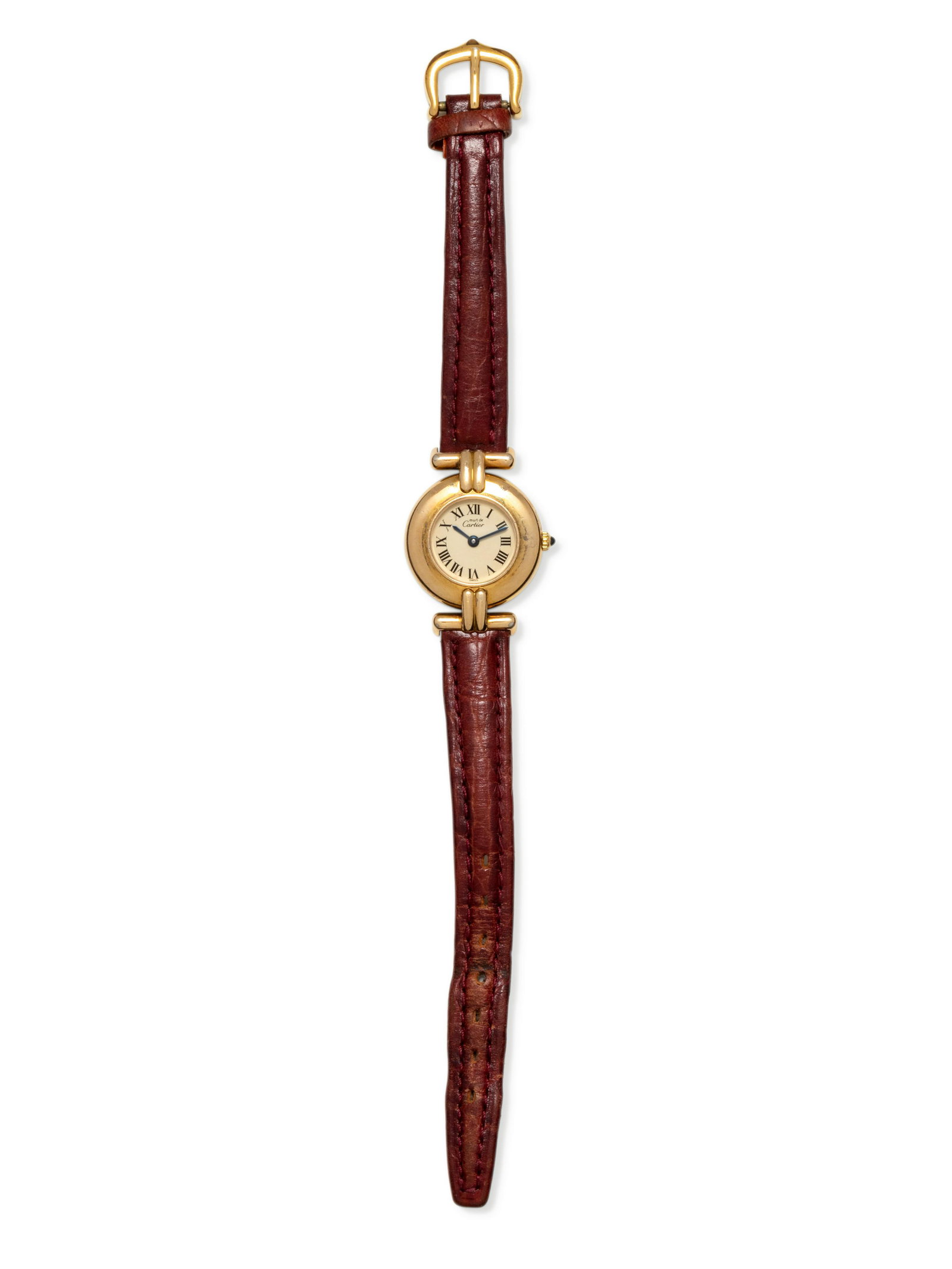 CARTIER, YELLOW GOLD PLATED 'MUST DE CARTIER VERMEIL: CARTIER, YELLOW GOLD PLATED 'MUST DE CARTIER VERMEIL CLOISEE' WRISTWATCH 23.00 mm case diameter, cream dial signed must de Cartier, black Roman numerals, blued steel pencil hands, case back affixed by