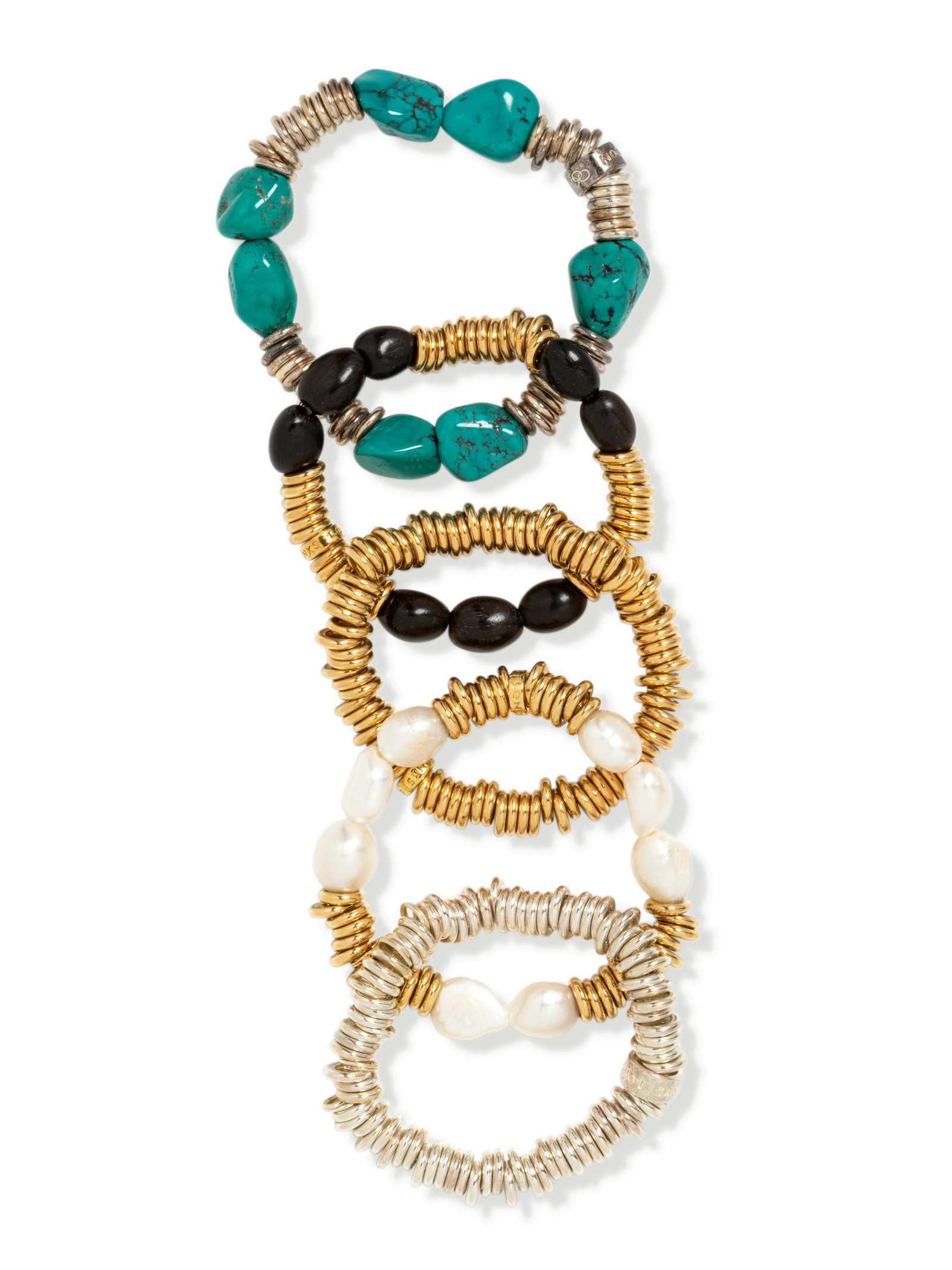 LINKS OF LONDON, COLLECTION OF BRACELETS: LINKS OF LONDON, COLLECTION OF BRACELETS Consisting of a bracelet with circular silver beads, a bracelet with circular silver beads interspersed with five tumbled turquoise beads, a bracelet with yell