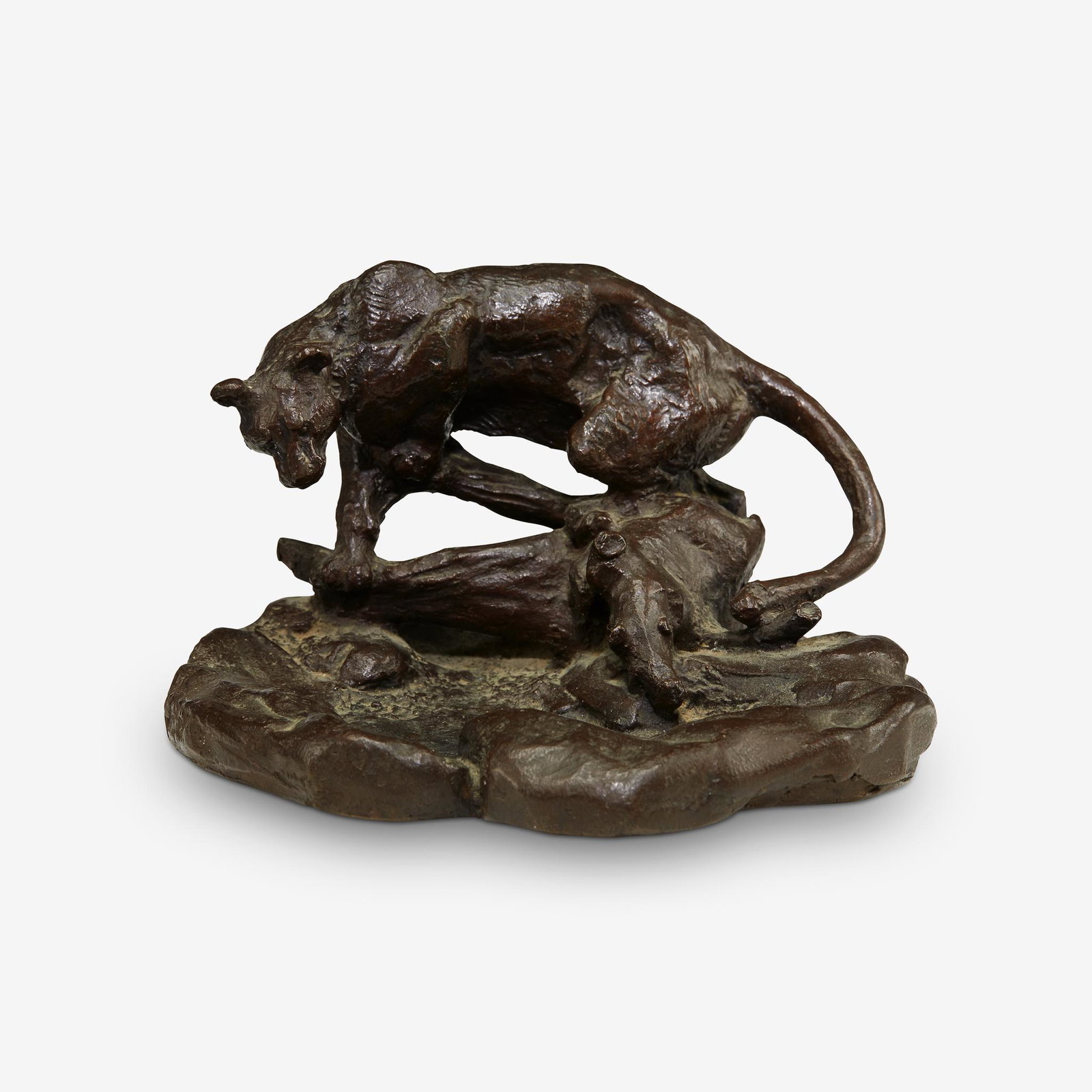After Charles Marion Russell (American, 1864-1926),: After Charles Marion Russell (American, 1864-1926). Ready for the Kill, Modeled 1909, Cast 1940s. Bronze, dark green patina, signed in cast 'CM Russell' with cow skull, numbered and incised "4©HEBRIT