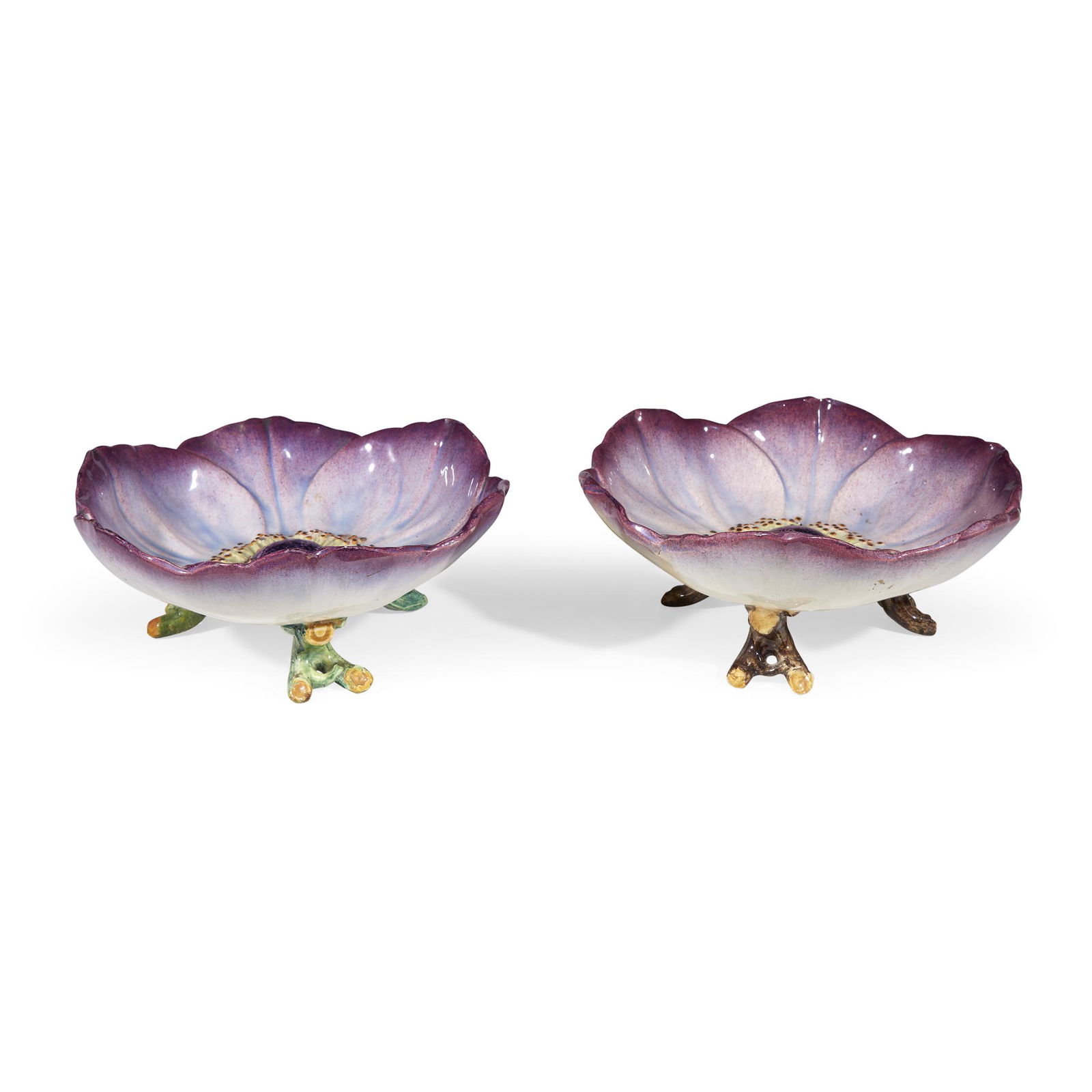 Jérôme Massier (French, 1850-1916), A Pair of Majolica: Jérôme Massier (French, 1850-1916). A Pair of Majolica Anemone Compotes, France, late 19th century. One signed: "Jerome Massier fils/Vallauris/A.M." The other stamped with illegible stamp. TOGETHER