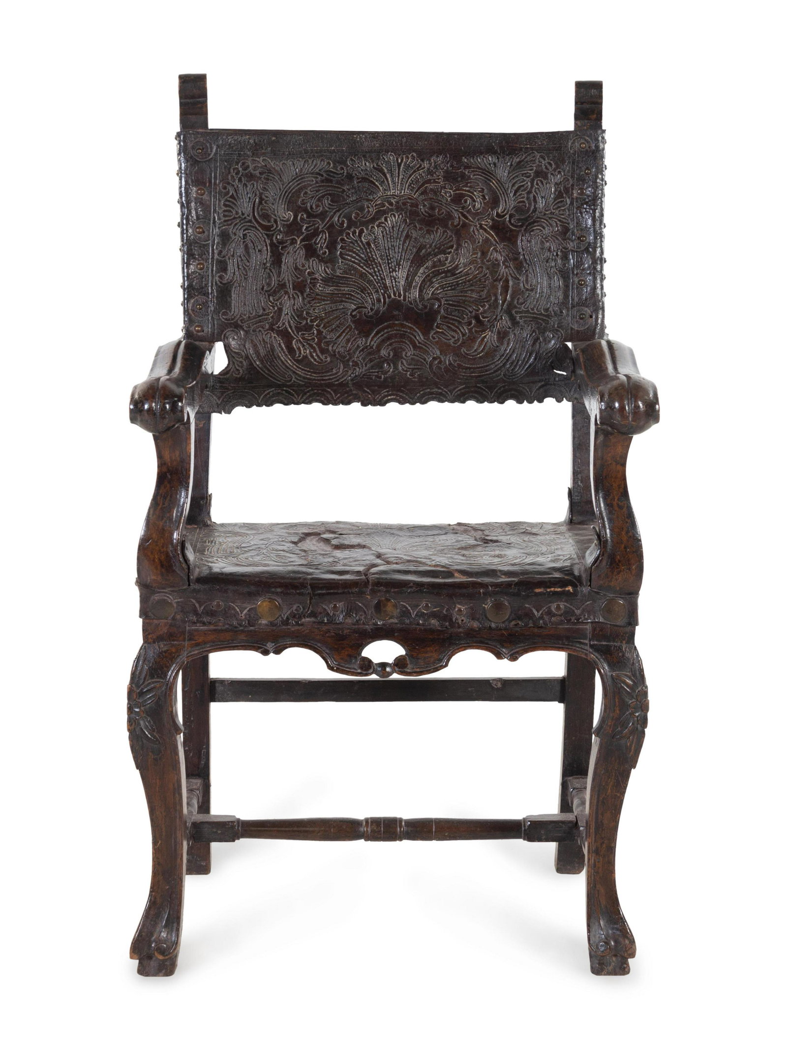 A Henry II Style Leather-Upholstered Open Armchair: A Henry II Style Leather-Upholstered Open Armchair 18th/19th Century Height 41 1/2 inches. Property from Christa's Ltd., Chicago, Illinois
