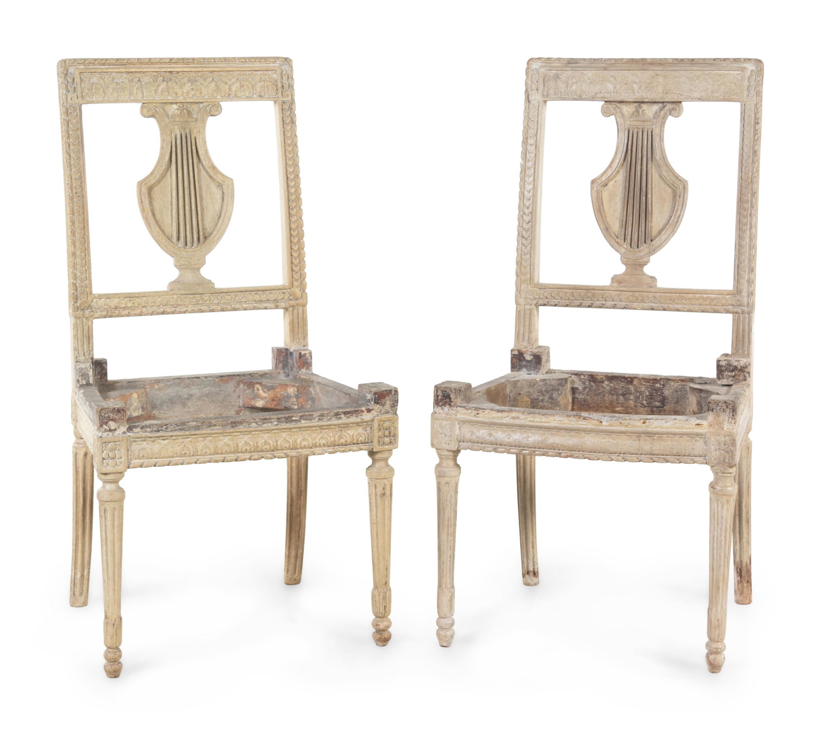 A Pair of Louis XVI Painted Side Chairs: A Pair of Louis XVI Painted Side Chairs 18th Century Height 36 1/2 inches. Property from Christa's Ltd., Chicago, Illinois