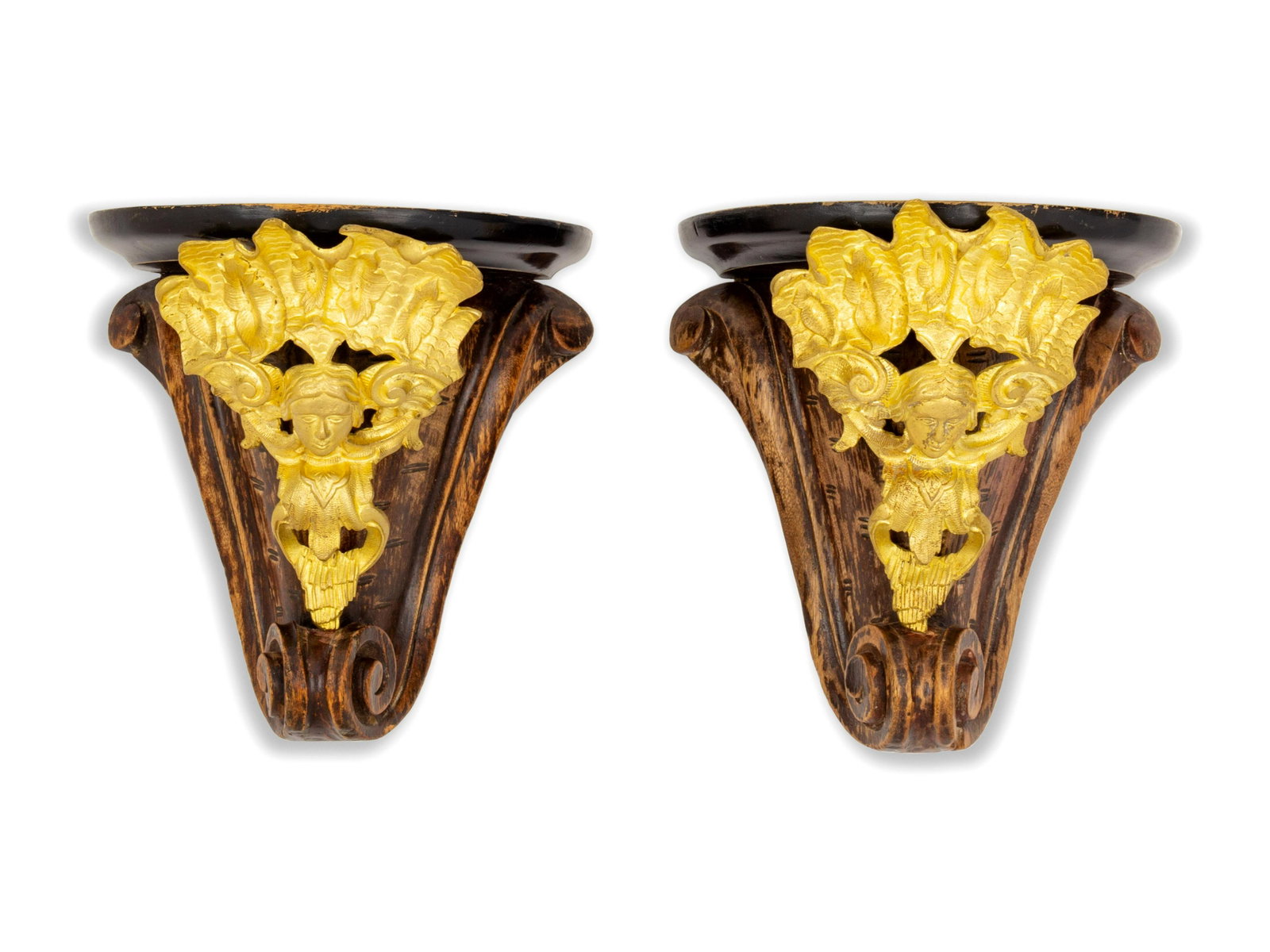 A Pair of Continental Gilt Bronze Mounted Wall Brackets: A Pair of Continental Gilt Bronze Mounted Wall Brackets Early to Mid-20th Century Height 8 inches. Property from Christa's Ltd., Chicago, Illinois