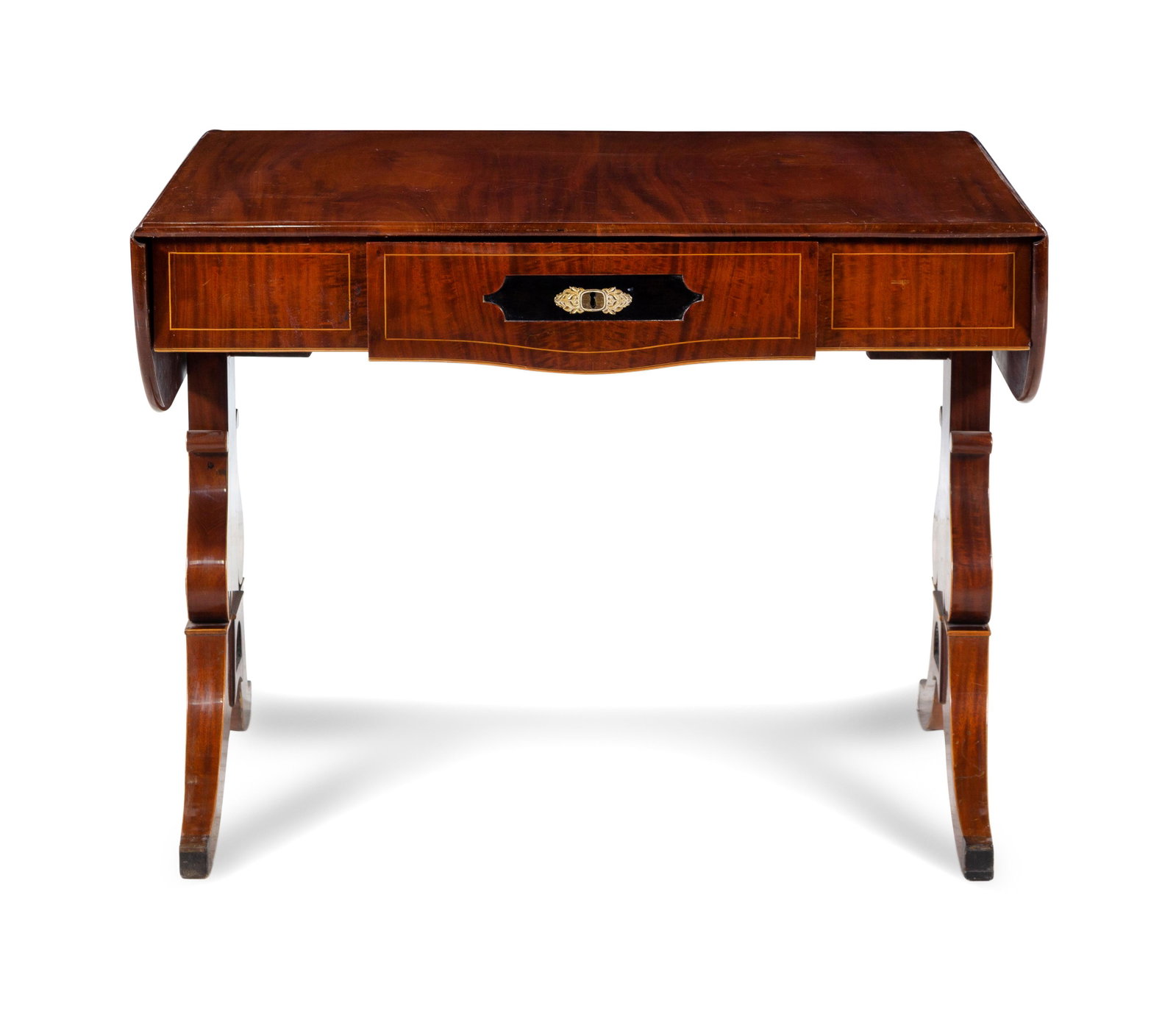 A Continental Mahogany Sofa Table: A Continental Mahogany Sofa Table Likely Russian, 19th Century Height 29 3/4 x width 38 x depth 31 1/2 inches (closed). Property from Christa's Ltd., Chicago, Illinois